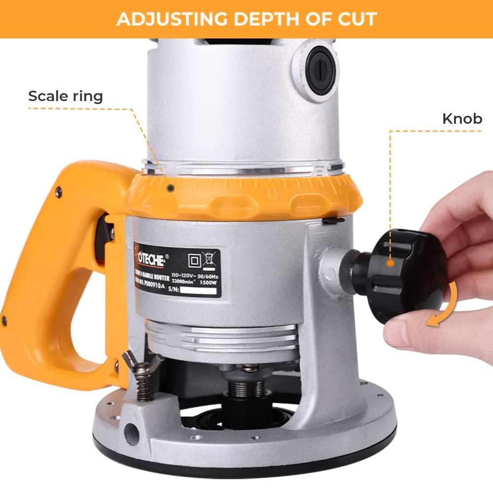 Hoteche 12.5Amp Wood Router - Professional Fixed Base Routing Machine with 1/4