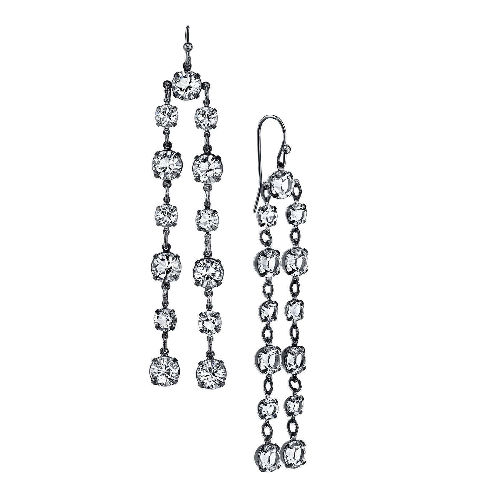 1928 Bridal Genuine Clear Austrian Crystal Linear Drop Earrings - Elegant Wedding Jewelry for Brides, Bridesmaids & Formal Occasions