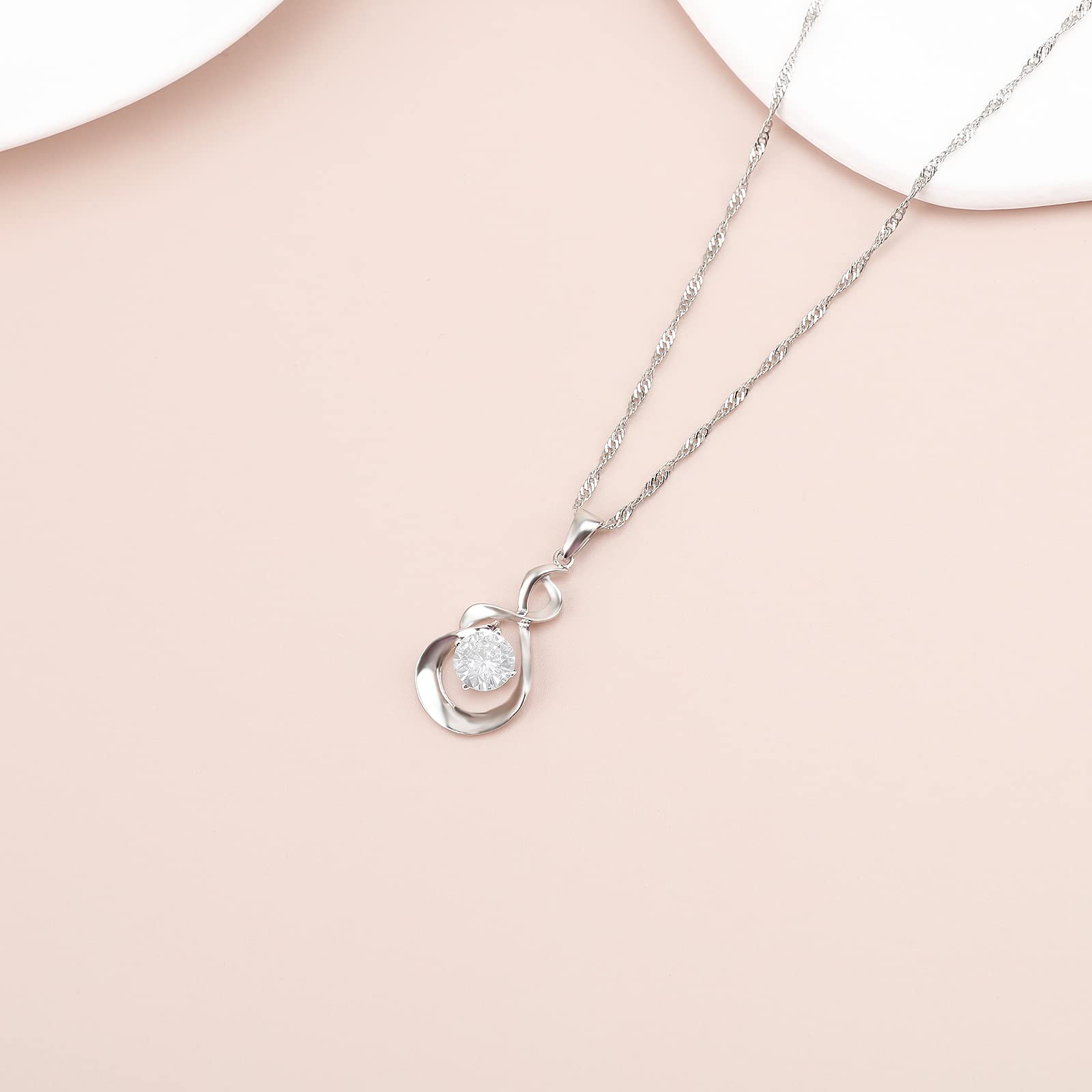 925 Sterling Silver Women's Necklace - 18 Inch Singapore Chain with Cubic Zirconia Pendant | Elegant Jewelry Gift for Her, Anniversary, Birthday & Special Occasions