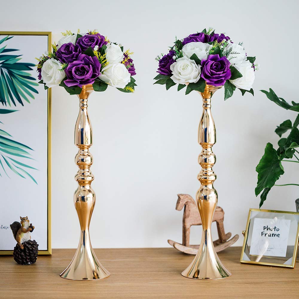 10pcs Gold Metallic Vase Centerpiece Stands - Tall Wedding Table Decor for Flower Arrangements & Pillar Candle Holders - Elegant Home & Event Decoration for Weddings, Parties, and Dining Tables
