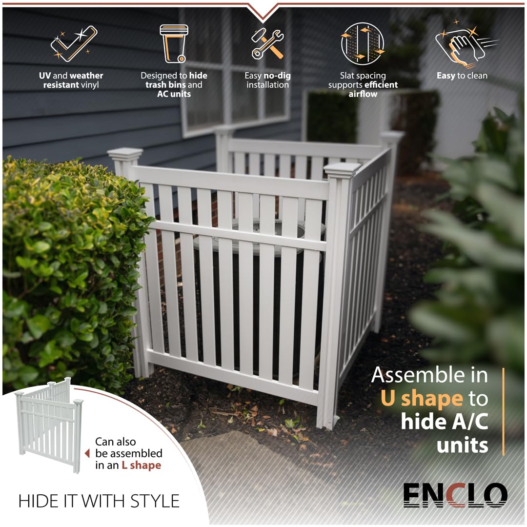 4ft x 3.3ft x 3.5ft No Dig Vinyl Privacy Fence Panels (3 Panels) - Hartford White Outdoor Privacy Screen for AC Units, Trash Cans & Backyard - Durable Weatherproof Fence Panels for Patio, Garden & Deck Privacy