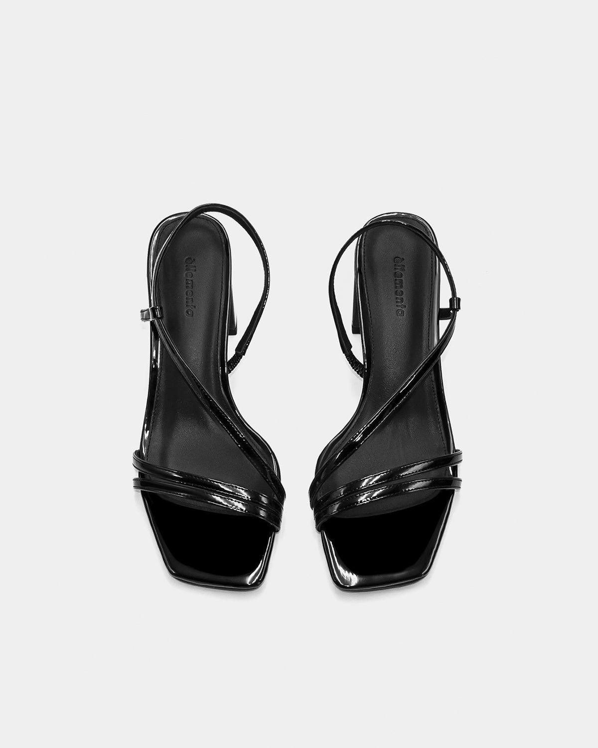 Black Patent Leather Strap Sandals with Block Heel - Women's Comfortable Dress Shoes for Weddings, Parties & Office Wear