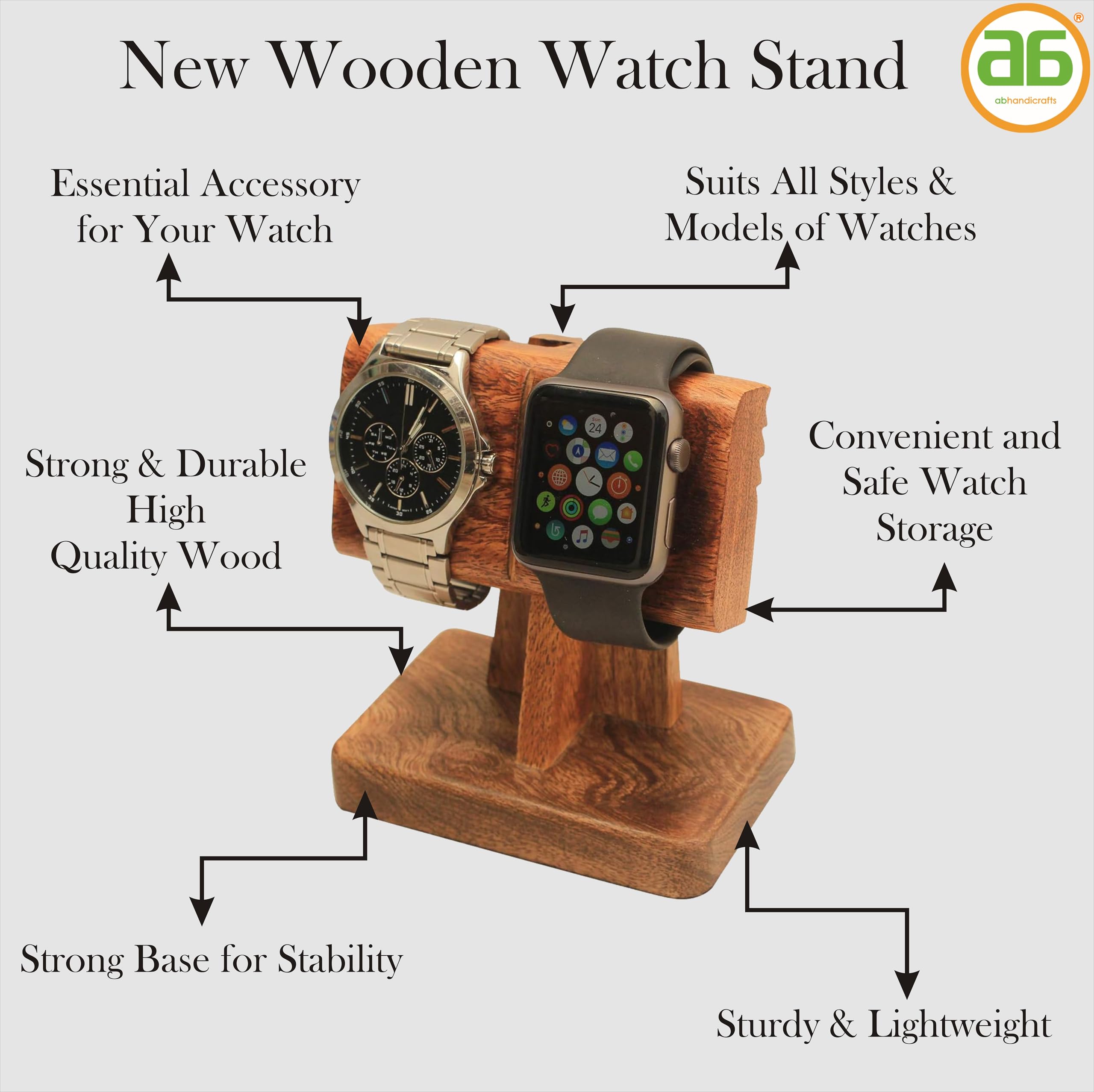 2 in 1 Watch Stand for Men & Women - Premium Watch Display Stand Organizer Fits All Watches - Perfect Gift for Mom, Dad, Grandparents - Elegant Watch Holder for Dresser, Nightstand or Office Desk