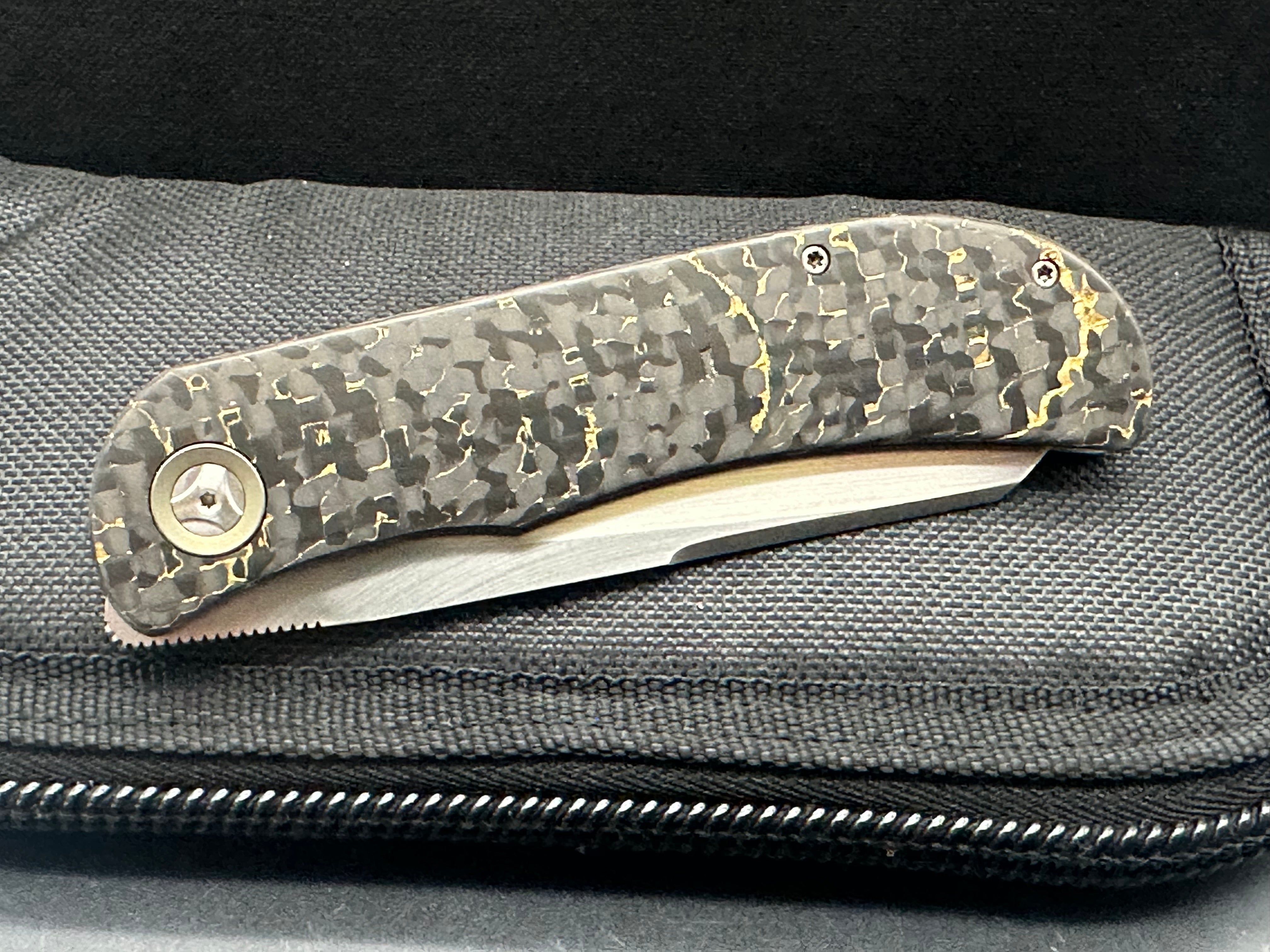 TBC Trevor Burger Custom LEXK Sheepsfoot SFL Pocket Knife - Titanium Handle with Snakeskin Carbon Fiber Inlay, Hand-Rubbed Satin M390 Steel Blade | EDC, Outdoor, Camping & Survival Knife