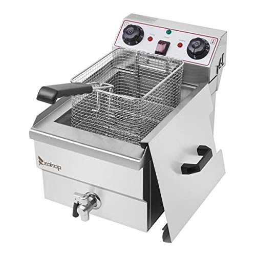 Professional 12.5QT Stainless Steel Electric Deep Fryer with Basket - Oil Filtration System, Adjustable Thermostat & Timer - Easy to Clean Commercial Deep Fryer for Home Kitchen, Restaurants & Catering Events