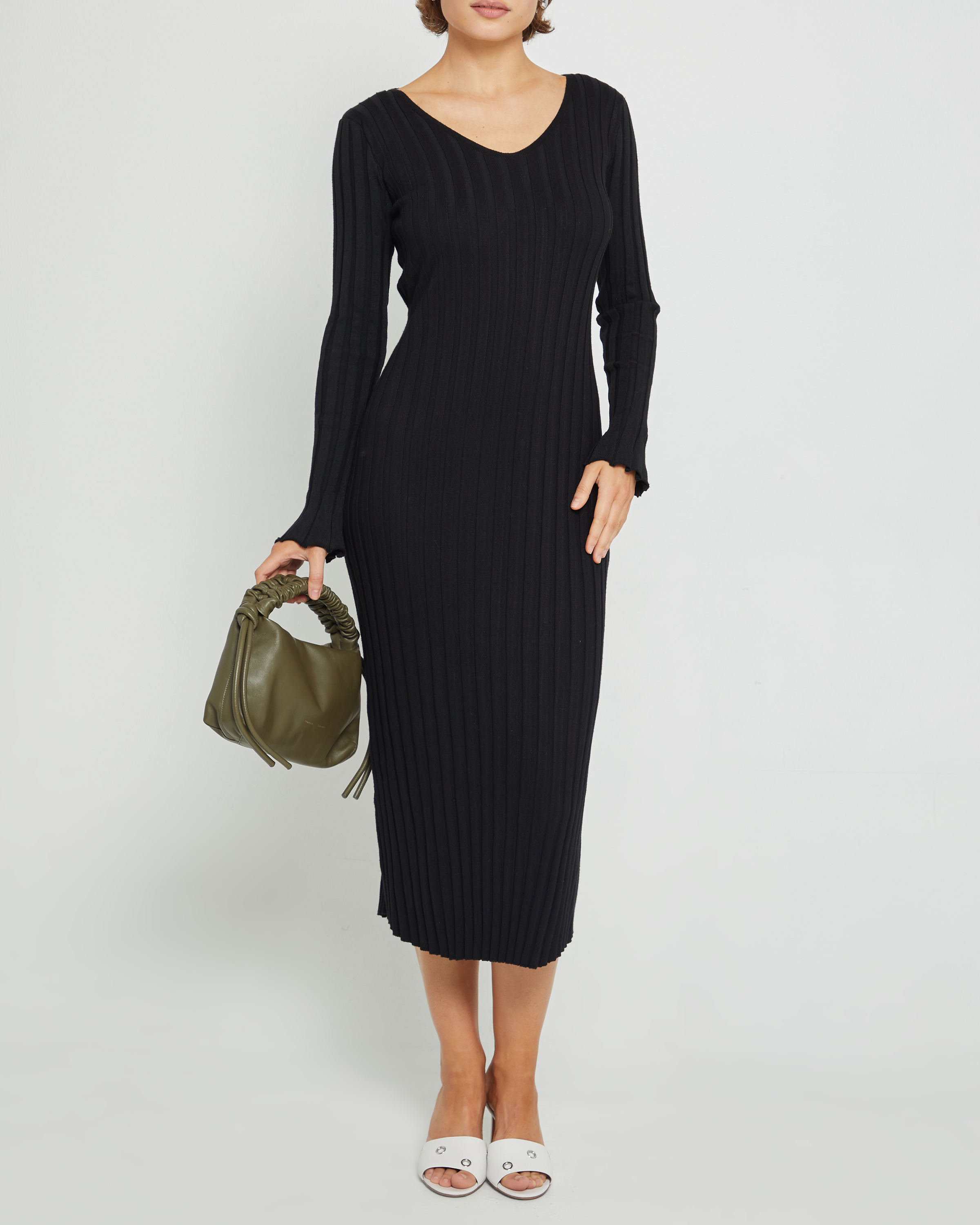Serenette Ls V Neck Dress for Women - Elegant Long Sleeve Black Dress (T23Kdr31069) | Perfect for Office, Party & Special Occasions