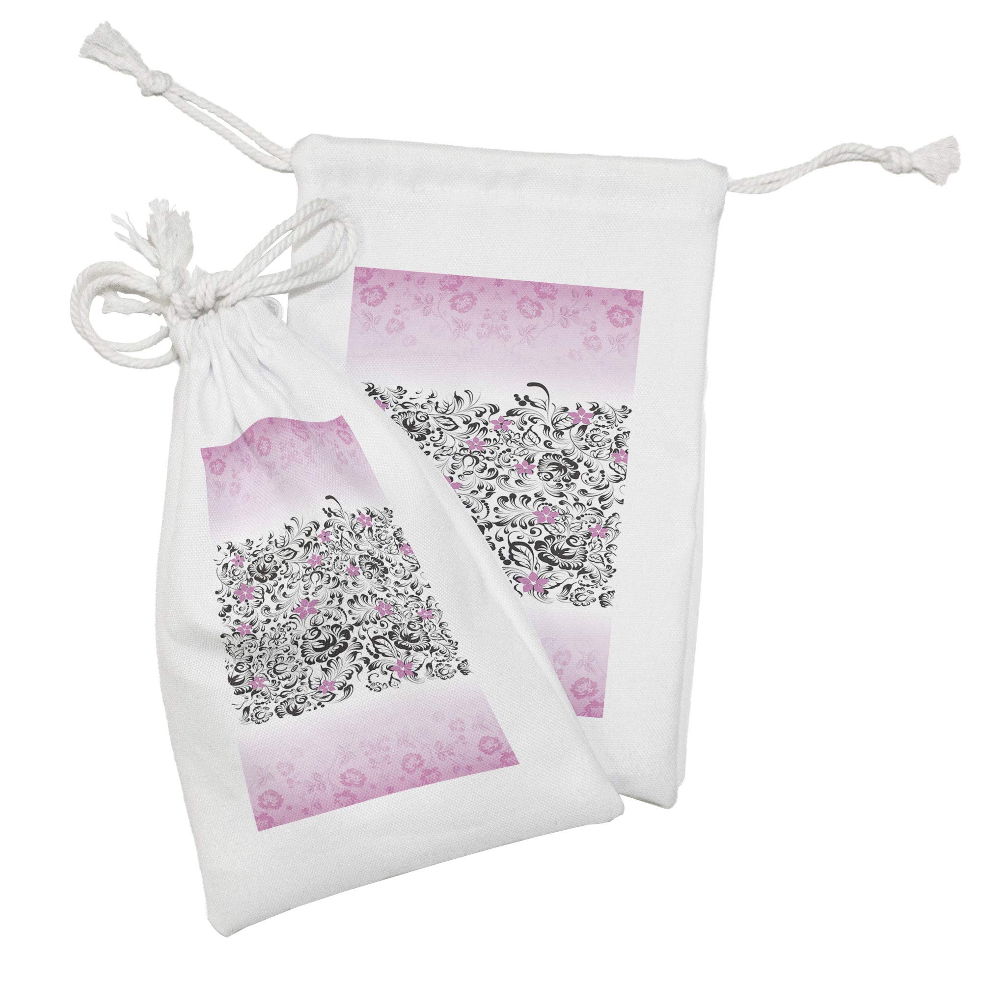 Ambesonne 2-Pack Black and Pink Floral Drawstring Pouches - 9