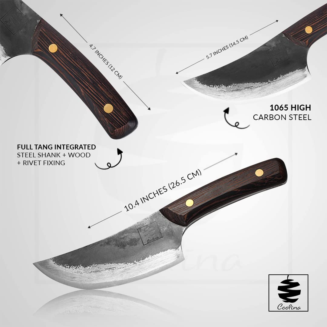 COOLINA Altomino Handmade Butcher Knife - 5.7-inch Manganese Steel Blade, Hand-Forged Chinese Cleaver for Meat Cutting, Deboning & Kitchen Prep | Perfect for Professional Chefs & Home Cooking
