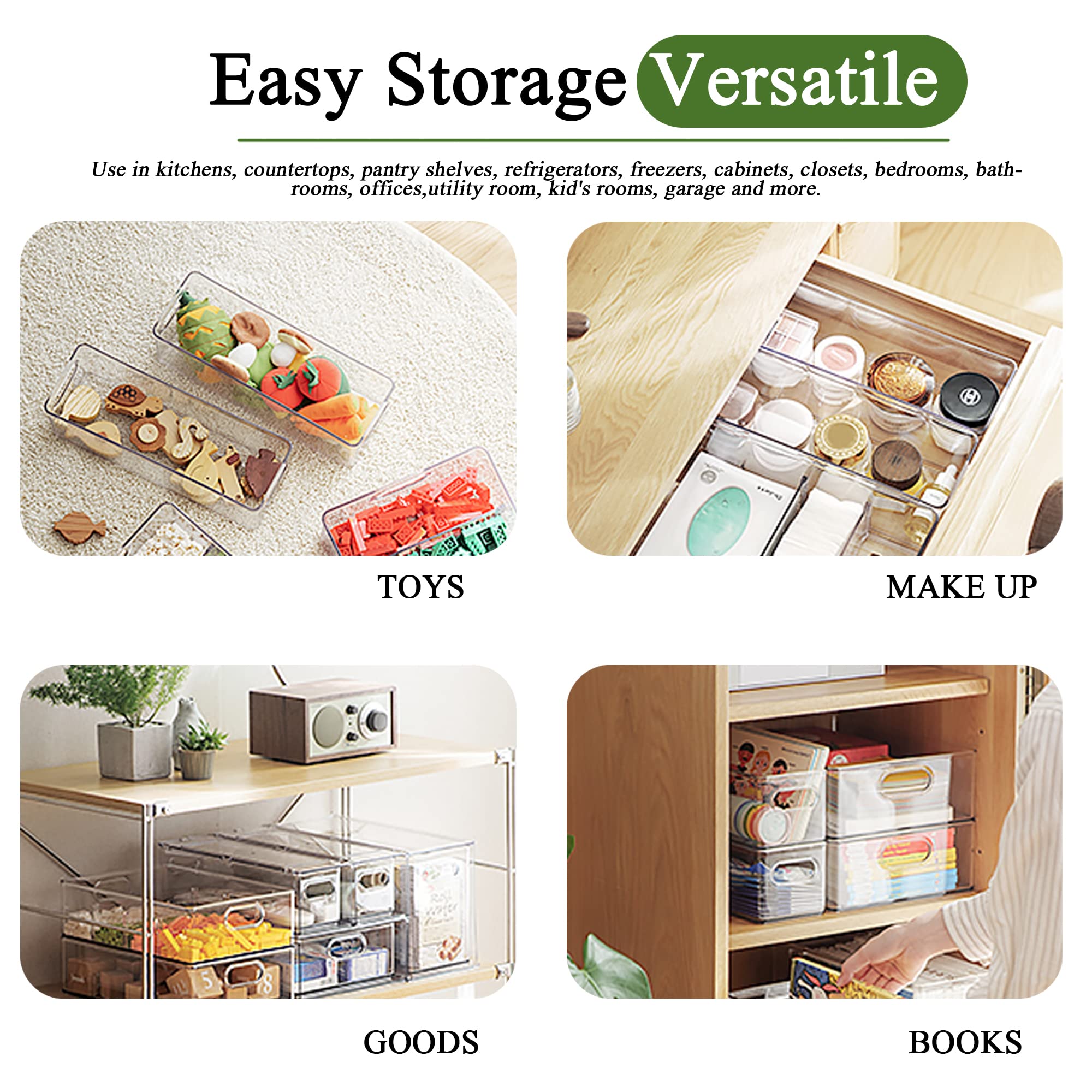 2 Pack Stackable Clear Refrigerator Organizers with Pull-Out Drawers - BPA-Free Kitchen Storage Bins for Fridge, Pantry & Cabinet (13.4