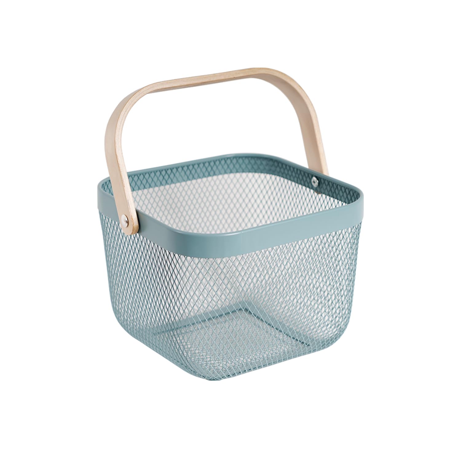Stainless Steel Mesh Harvest Basket with Handle - Square Wire Basket for Gathering Vegetables, Fruits, and Garden Produce - Multi-Purpose Storage Organizer for Kitchen, Picnic, and Outdoor Activities (Blue) - Perfect for Farmers Market, Gardening, and Camping Trips