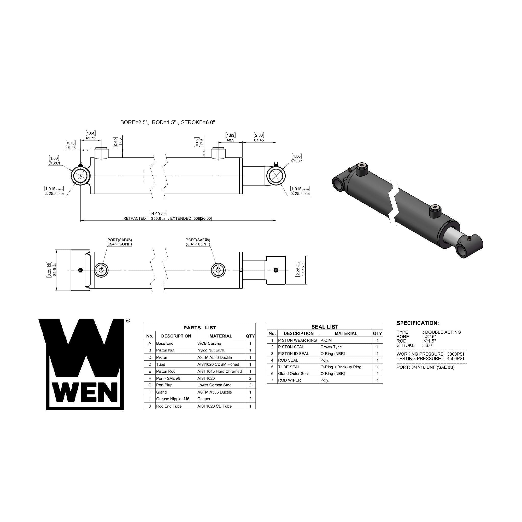 WEN WT2506 Hydraulic Cylinder - 2.5