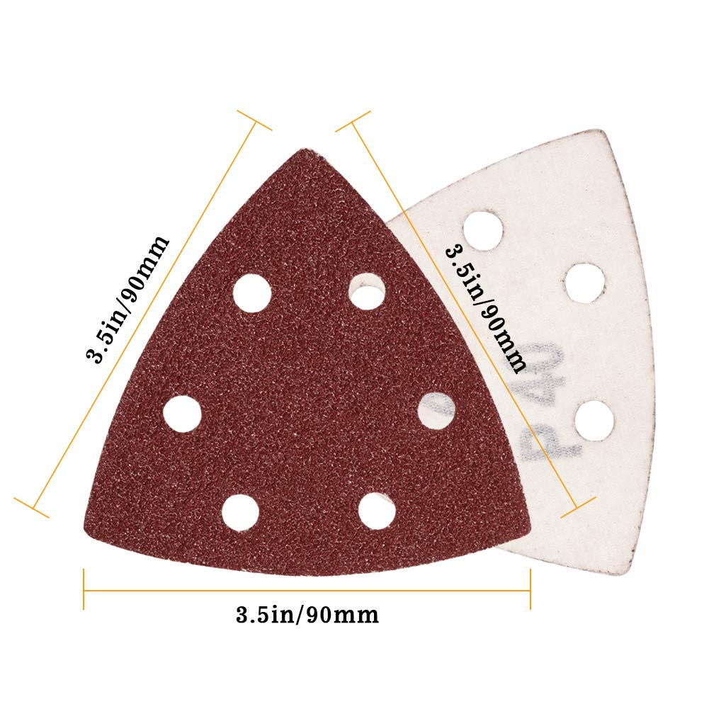 SPEEDWOX 100-Pack 3.5 Inch 90mm Triangle Hook & Loop Sanding Pads - 40/60/80/120/180/240 Grits for Detail Sanders & Oscillating Tools - Perfect for Woodworking, Furniture Refinishing & DIY Projects