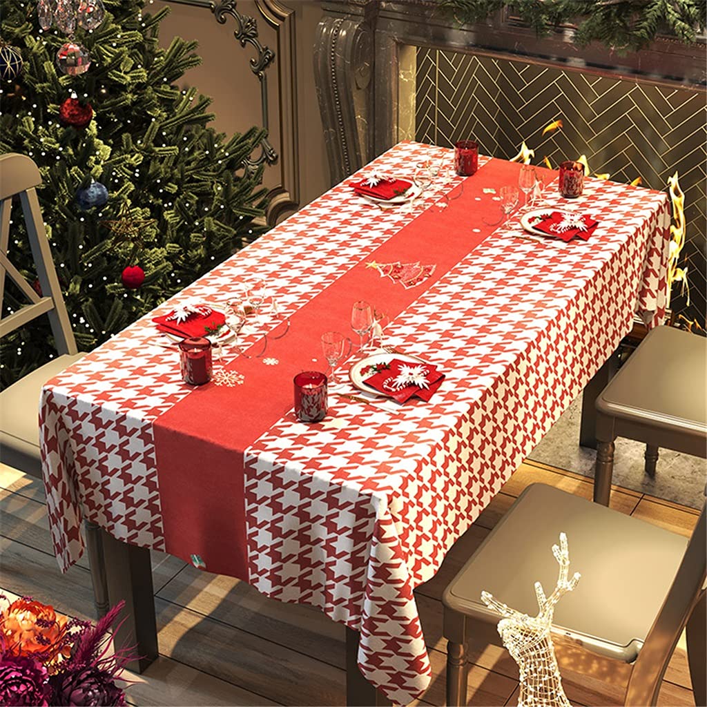 Festive Red Holiday Tablecloth - 140x140cm Cotton Linen Christmas Table Cover for Dining & Coffee Tables - Nordic Style Home Decor for Christmas Parties & Winter Gatherings