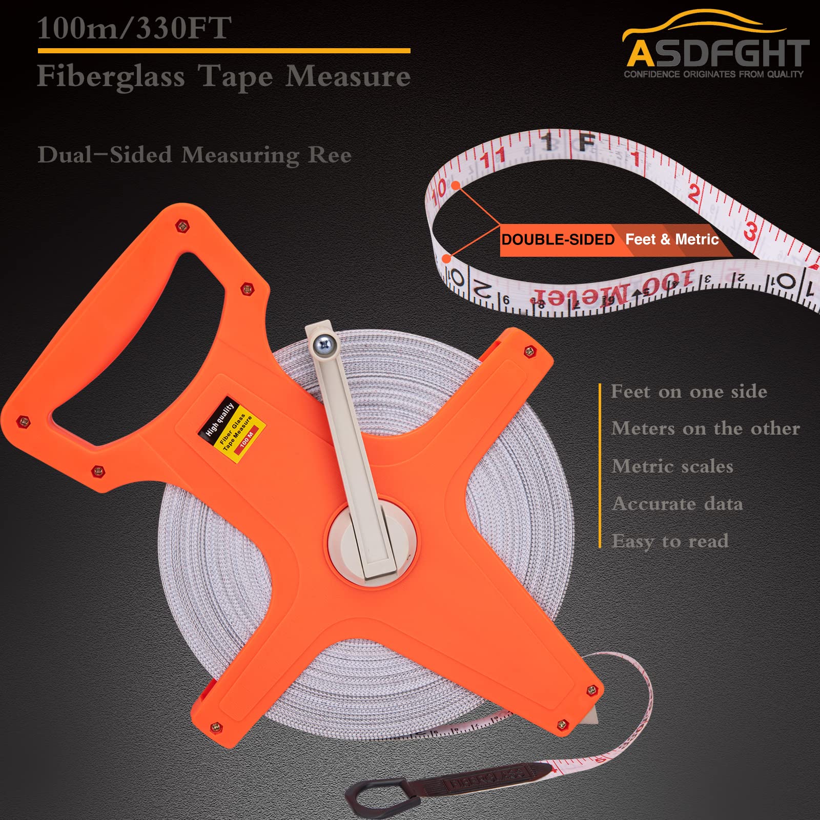 330ft Open Reel Fiberglass Tape Measure - Dual-Sided with Feet/Meters (1/2
