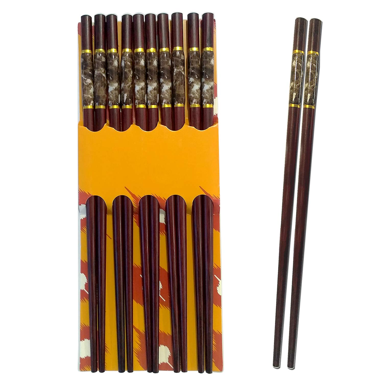 5 Pairs Reusable Bamboo Chopsticks Set - Natural Japanese Style Chopsticks with Case for Sushi, Noodles & Asian Cuisine | Lightweight & Eco-Friendly Utensils for Home Dining, Restaurants & Gifts (Marble Design)