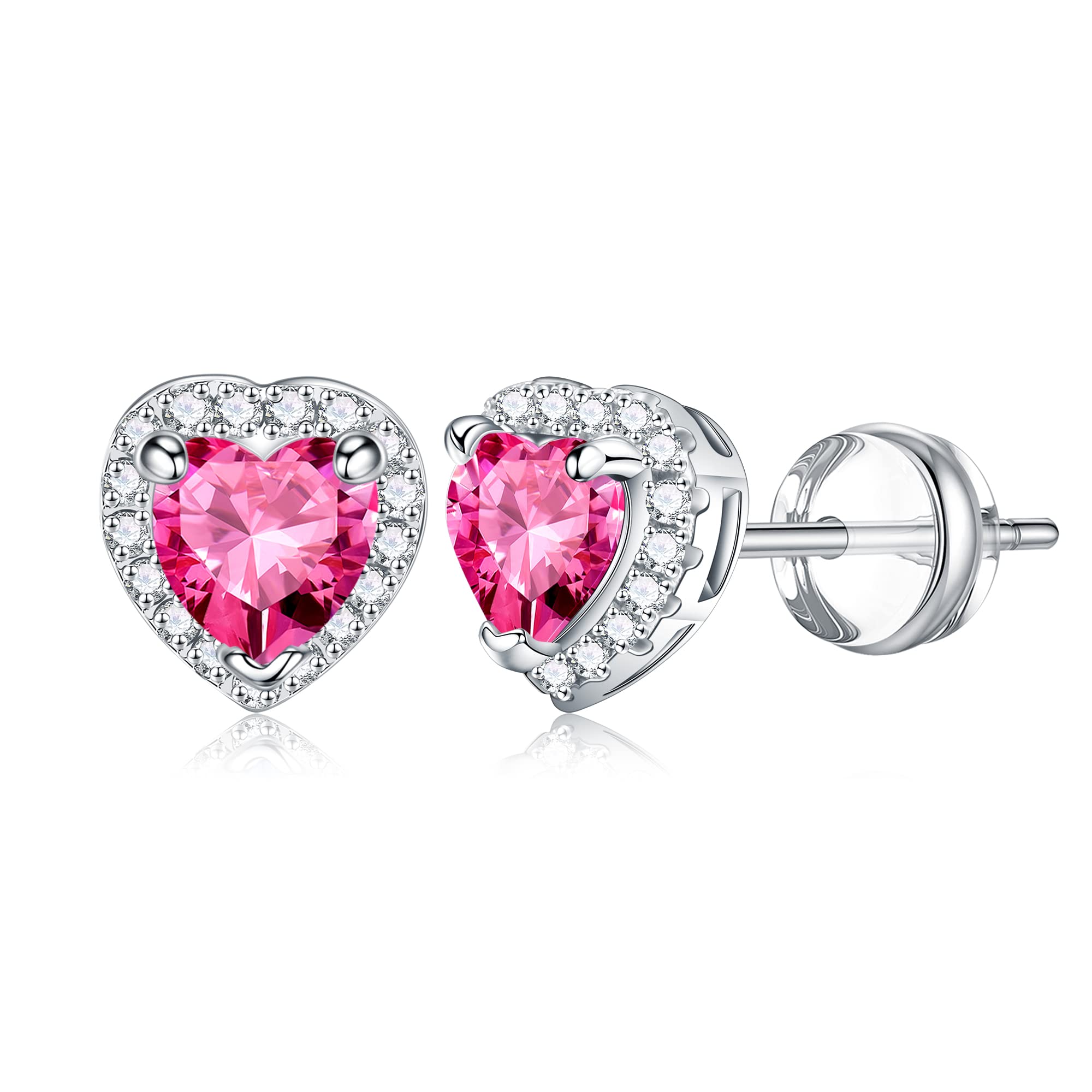 Sparkling S925 Sterling Silver Heart Earrings with Birthstones - Hypoallergenic Jewelry for Women & Girls | Perfect Birthday Gift, Valentine's Day Present & Everyday Elegant Accessory