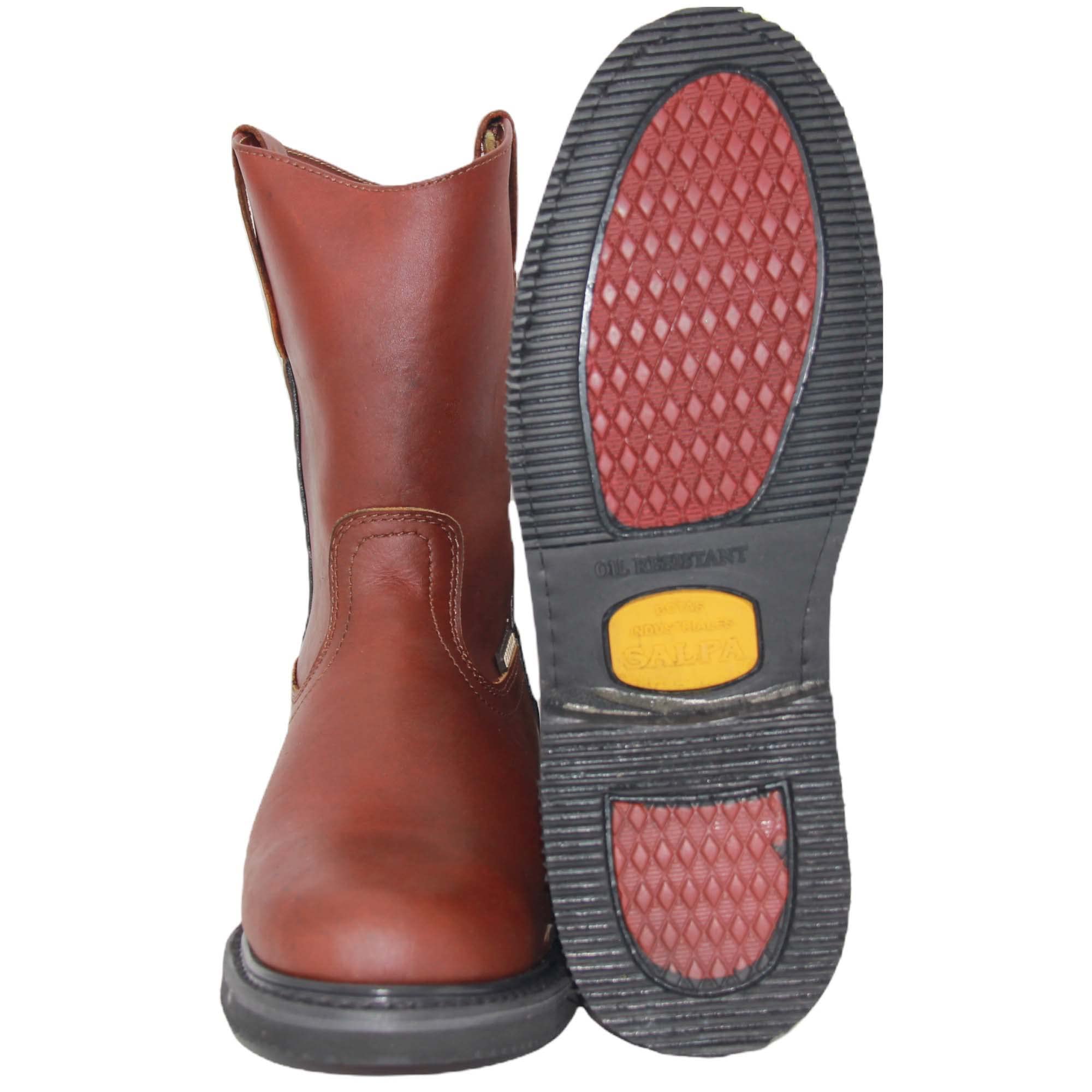 Men's Pull On Leather Soft Toe Work Boots - Comfortable Slip Resistant Safety Shoes for Construction, Warehouse & Outdoor Work