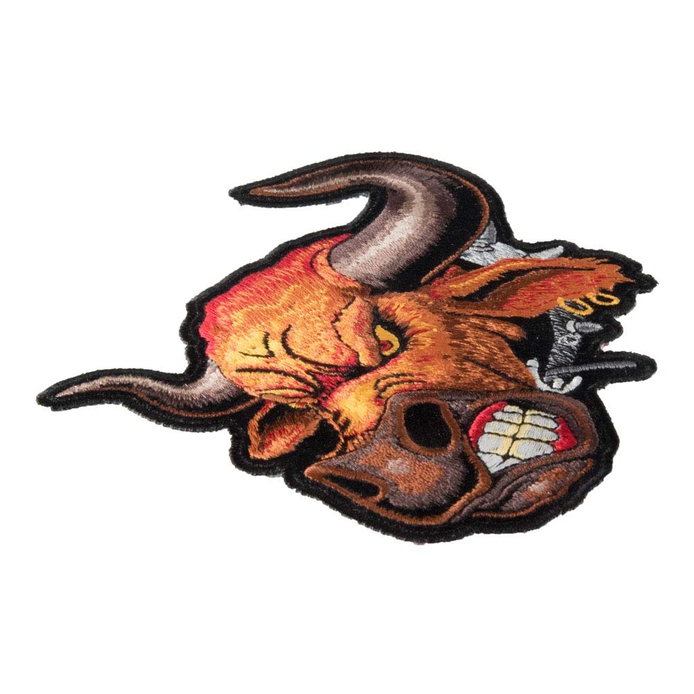 Angry Bull Head Iron-On Patch - Small Size for Jackets, Bags & DIY Crafts - Durable Embroidered Design for Denim & Backpacks