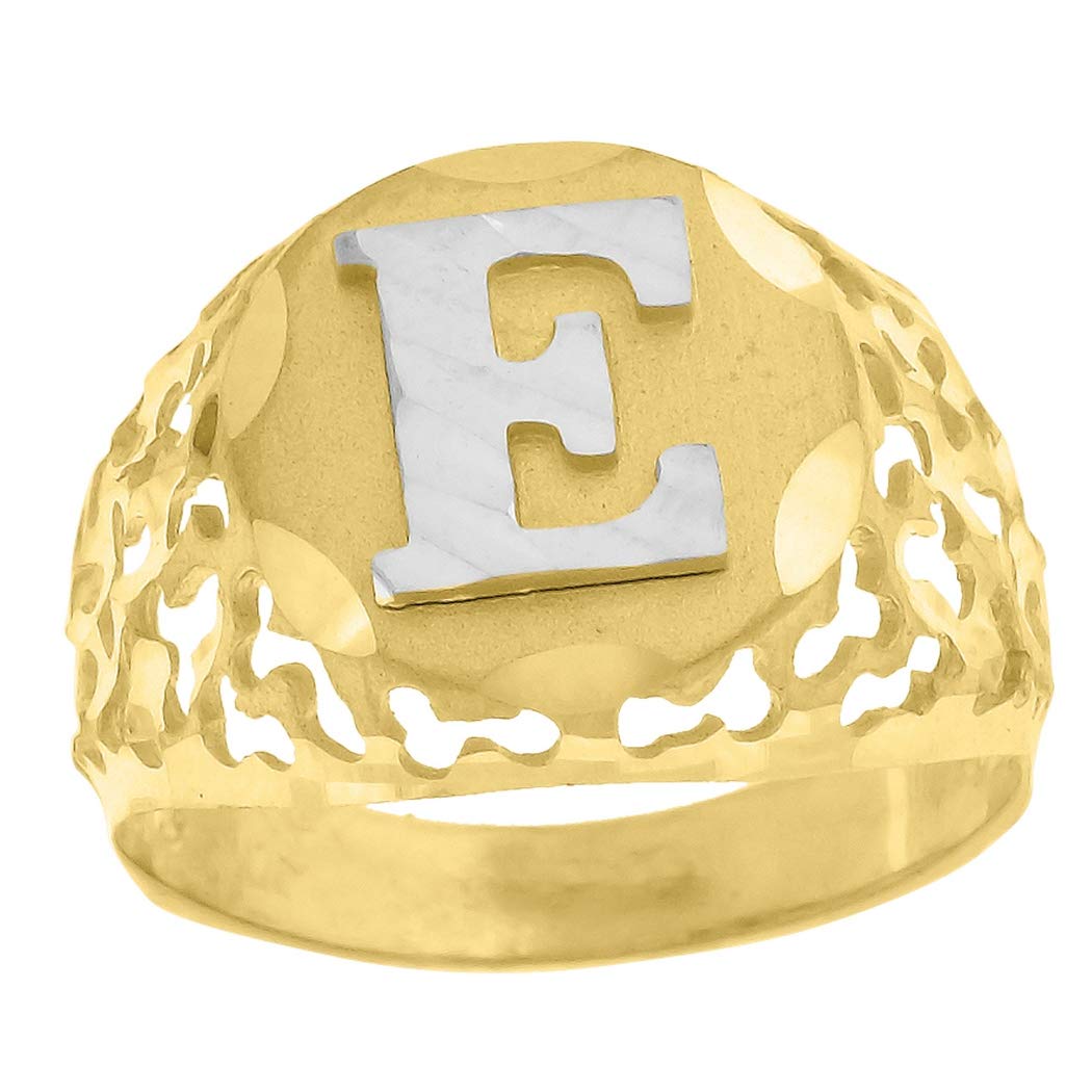 10K Two-Tone Gold Men's Personalized Monogram Initial Letter Band Ring - 16x3.20mm Wide, Size 9.5 - Custom Name Jewelry Gift for Him - Perfect for Engagements, Anniversaries & Special Occasions