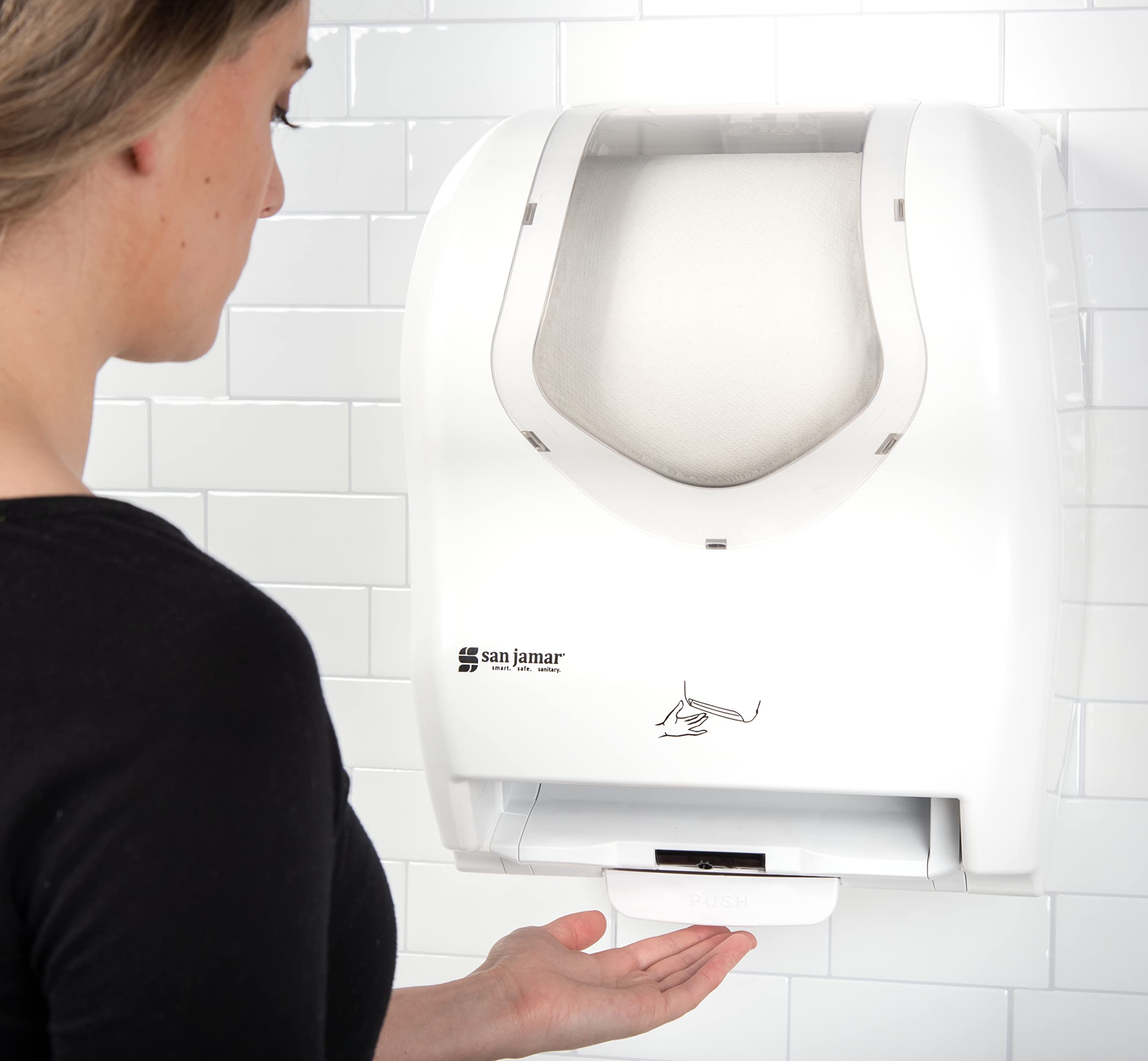 San Jamar Summit Hybrid Paper Towel Dispenser - White Plastic for Bathroom, Kitchen & Restaurant Use - 10.25