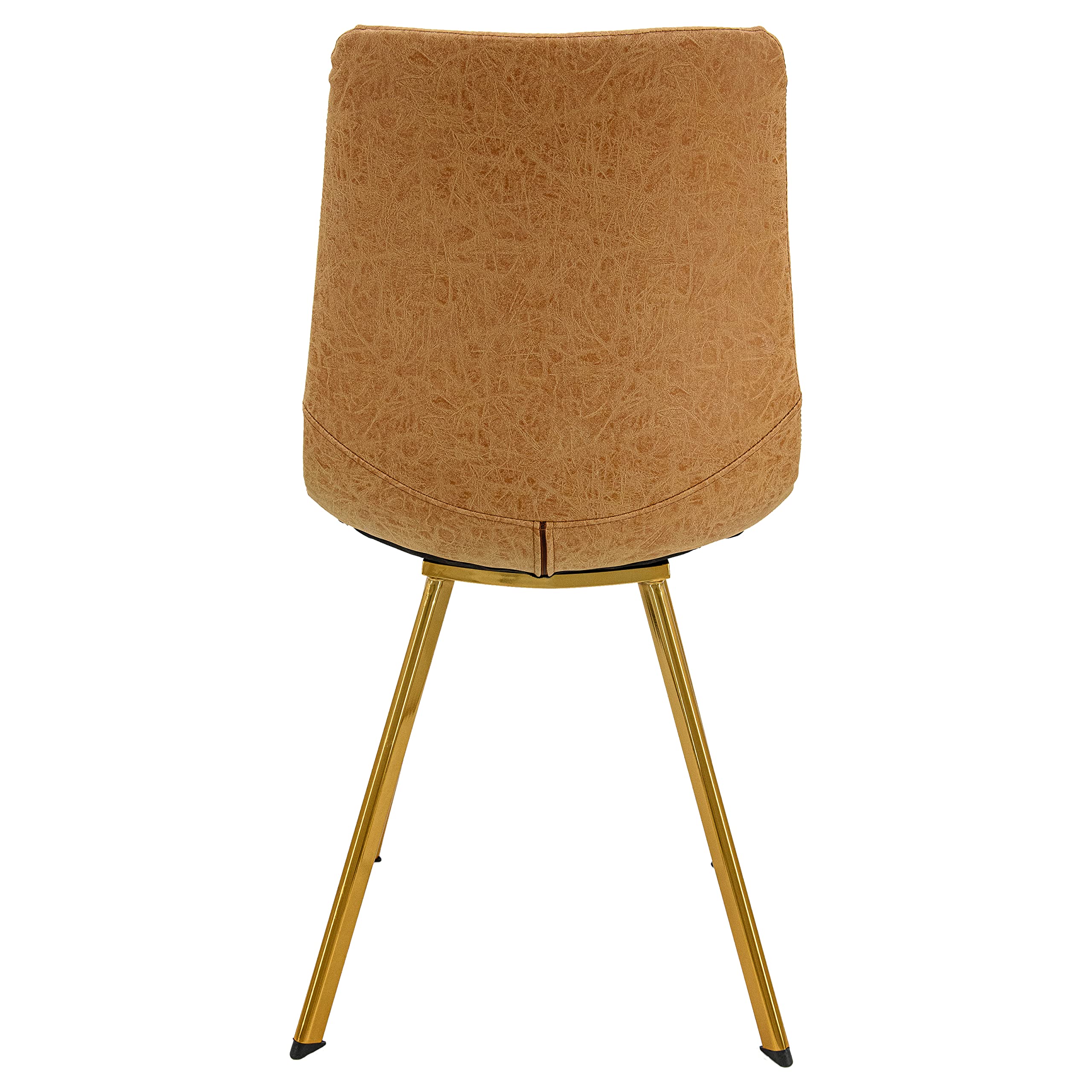 LeisureMod Markley Modern Leather Dining Chairs Set of 2 - Light Brown Upholstery with Gold Metal Legs for Kitchen, Dining Room & Home Office