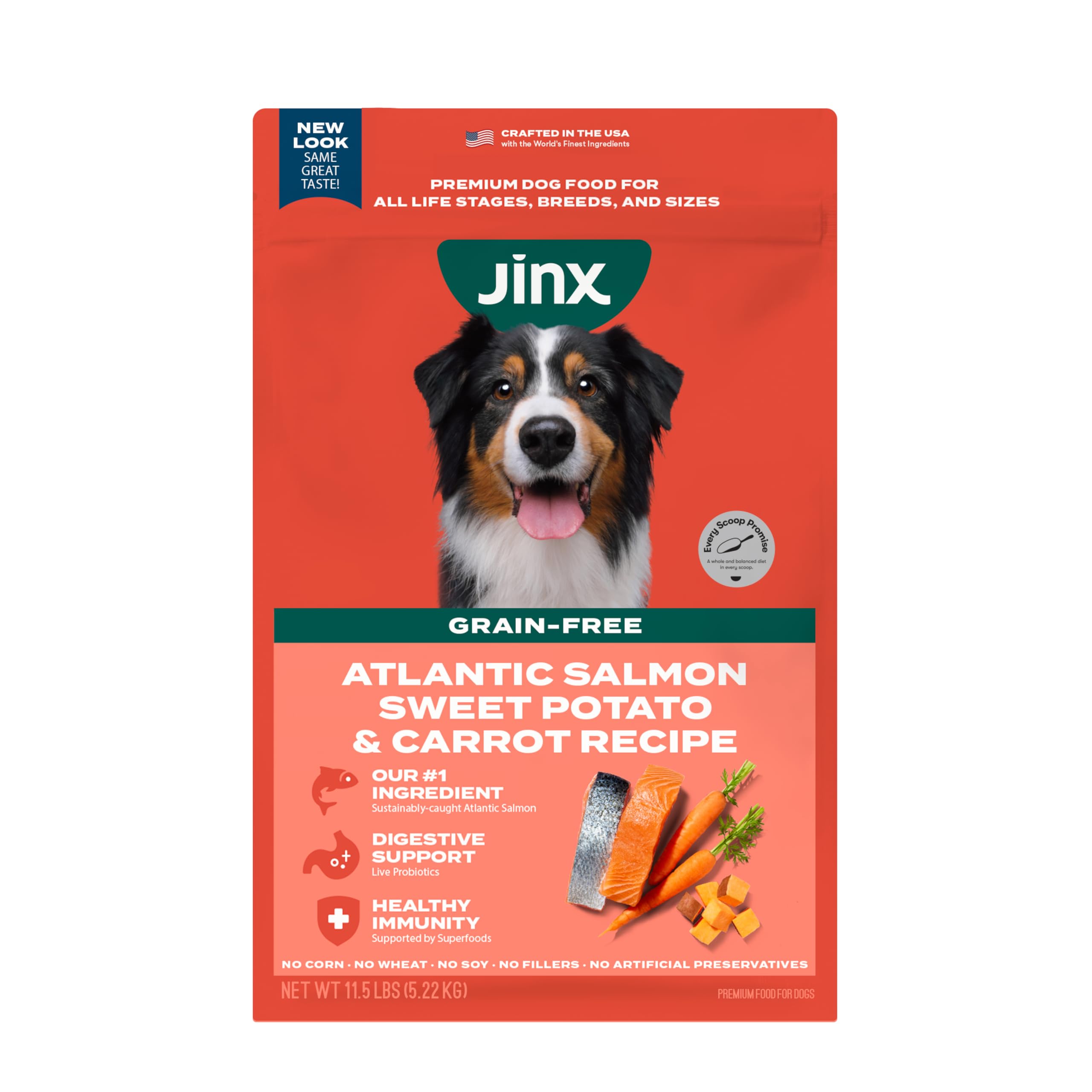 Premium Grain-Free Dry Dog Food for All Life Stages - Real Salmon, Sweet Potato & Carrot Recipe with Superfoods for Immune Support & Probiotics for Digestive Health - No Fillers - 11.5lb Bag - Ideal for Active Dogs & Sensitive Stomachs