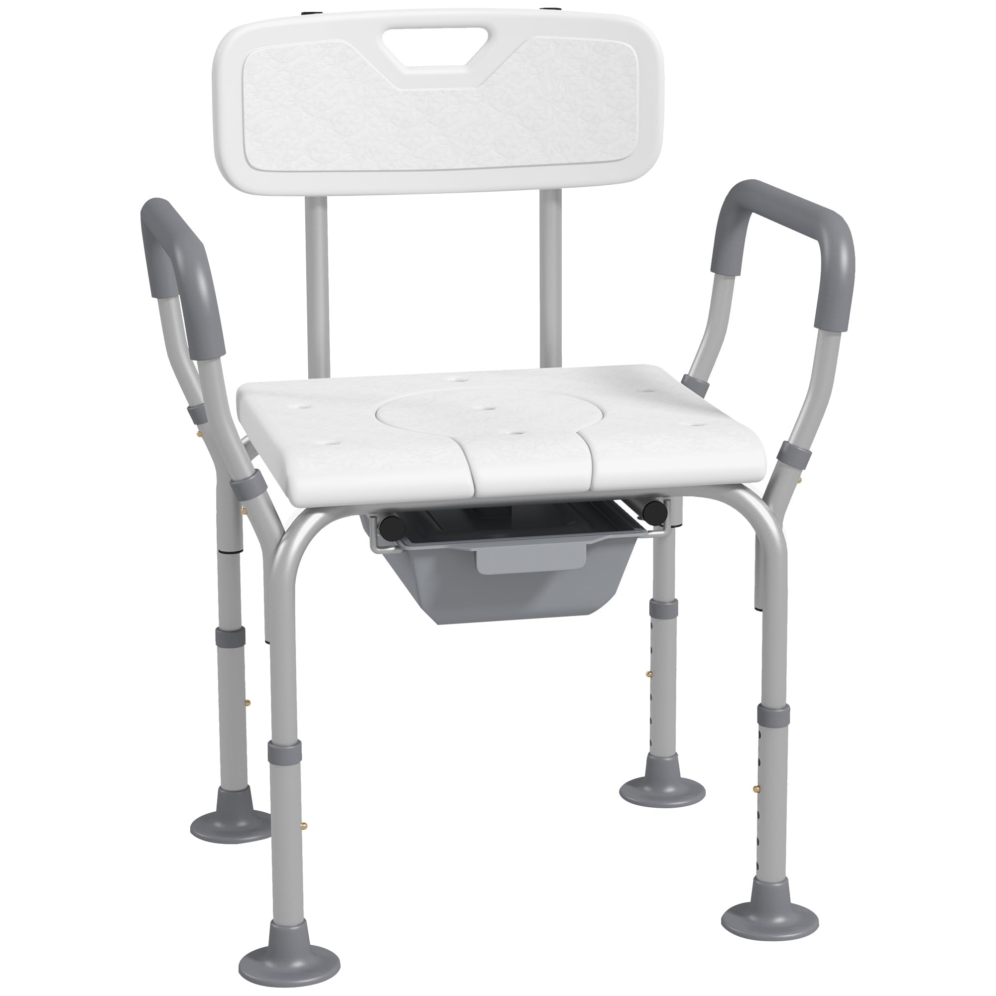 HOMCOM 3-in-1 Adjustable Shower Chair with Backrest & Armrests, Height Adjustable Bedside Commode & Raised Toilet Seat with Non-Slip Rubber Feet - Safe Bathroom Aid for Elderly, Disabled & Post-Surgery Recovery - Ideal for Shower Safety, Bedside Convenience & Toilet Accessibility (White)