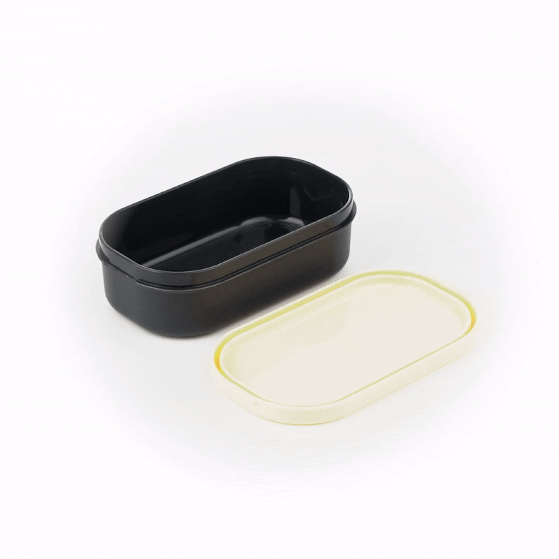 Bento Tek 3 oz Black Buddha Box Snack & Sauce Container with Beige Lid - 3.75