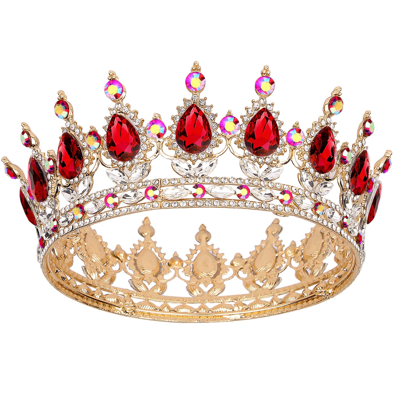 COCIDE Gold Crown for Women & Girls - Red Crystal Wedding Tiara with Rhinestones, Queen Headband & Princess Hair Accessories for Bridal, Birthday, Prom, Costume & Cosplay | Perfect for Weddings, Parties, Pageants & Special Events
