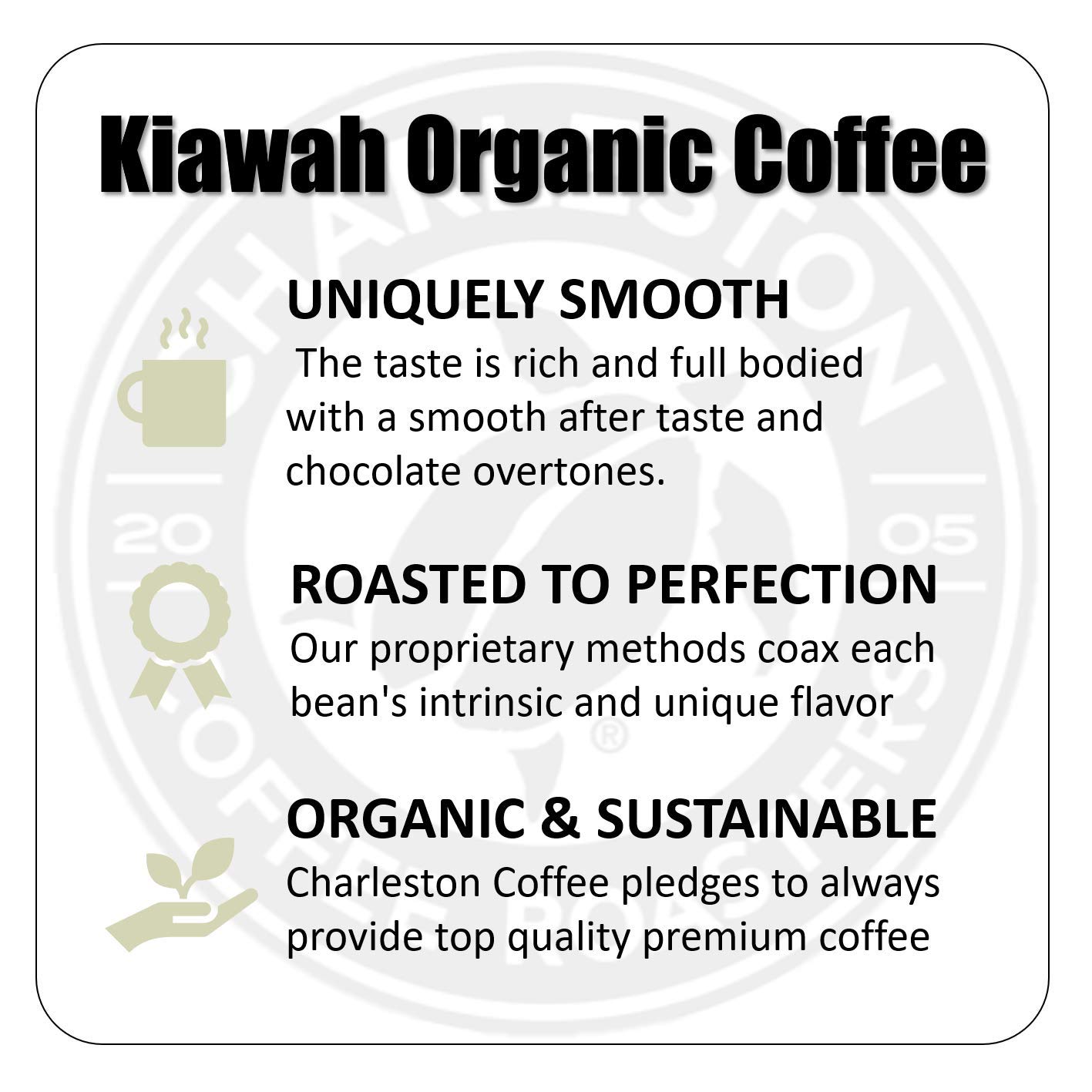 Charleston Coffee Roasters Organic Whole Bean Coffee - Premium Slow Roasted Dark Roast (Kiawah Blend) 12oz, 6 Pack | Specialty Hand-Picked Beans for Home Brewing, Office & Gifts