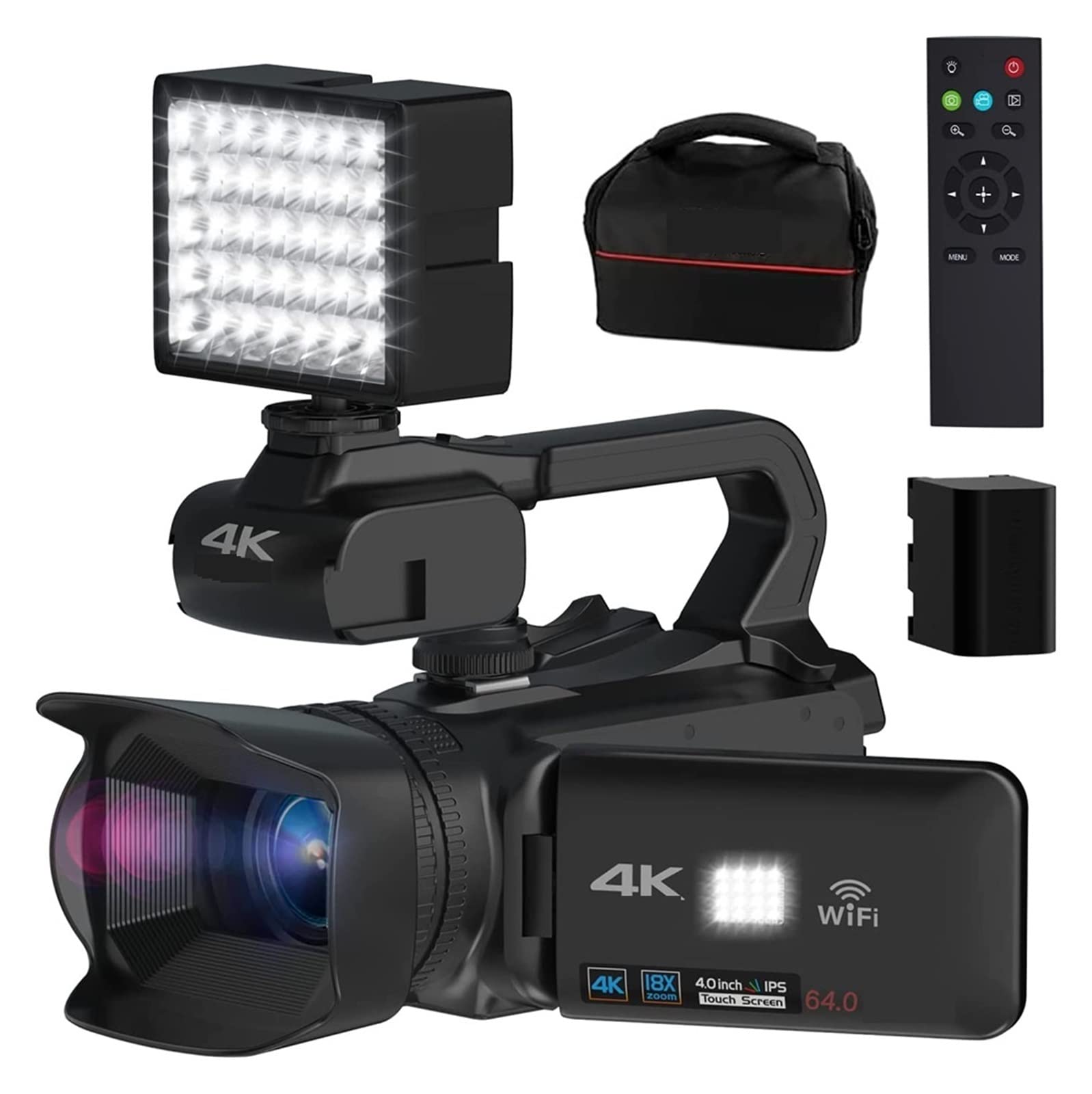BODORME 4K Digital Camcorder with 18X Zoom, 64MP Video Camera for Photography, Live Streaming & Vlogging - 4 Inch LCD Screen, Built-in MIC Light (No SD Card Included) - Perfect for YouTube, TikTok, Travel & Home Video Recording