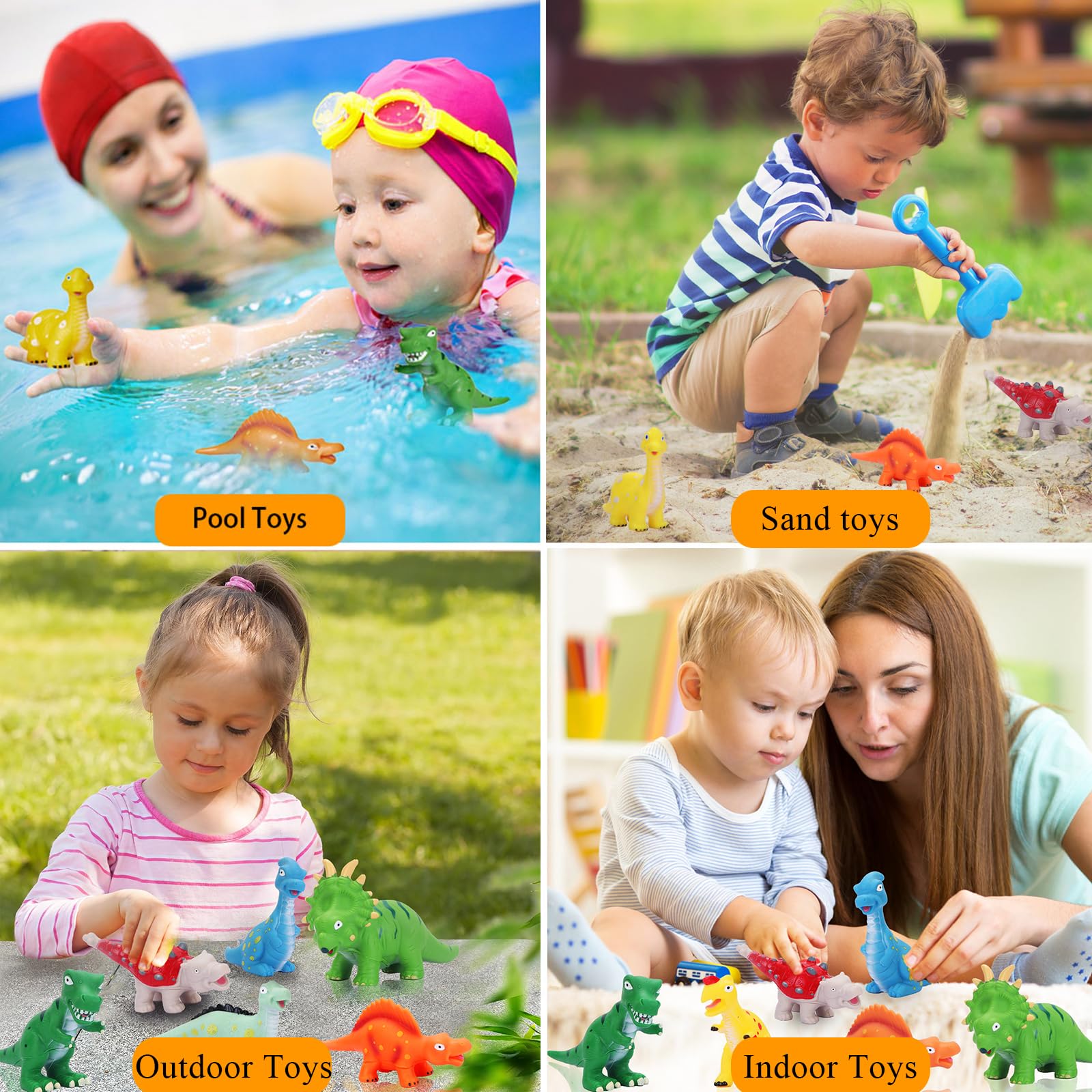 Dinosaur Bath Toys for Toddlers - No Hole Pool & Bathtub Water Play Set - Fun Shower Time Educational Toys for Kids | Perfect for Bath Time, Pool Parties & Sensory Play