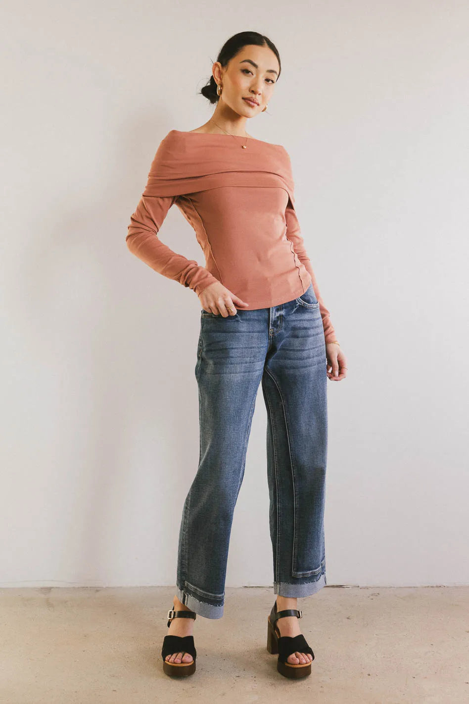 Jessica Bardot Women's Terracotta Blouse - Elegant Casual Top for Work, Date Night & Everyday Wear