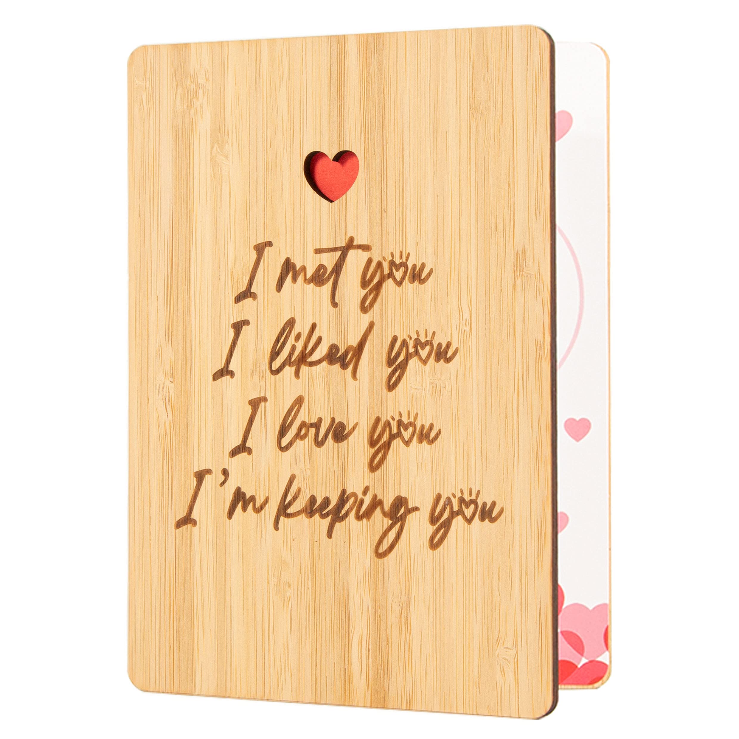Romantic Valentine's Day Cards for Him & Her - Handmade Bamboo Anniversary Card for Husband, Wife, Boyfriend, Girlfriend - I Love You Gift Ideas - Perfect for Valentine's Day, Anniversaries & Special Occasions