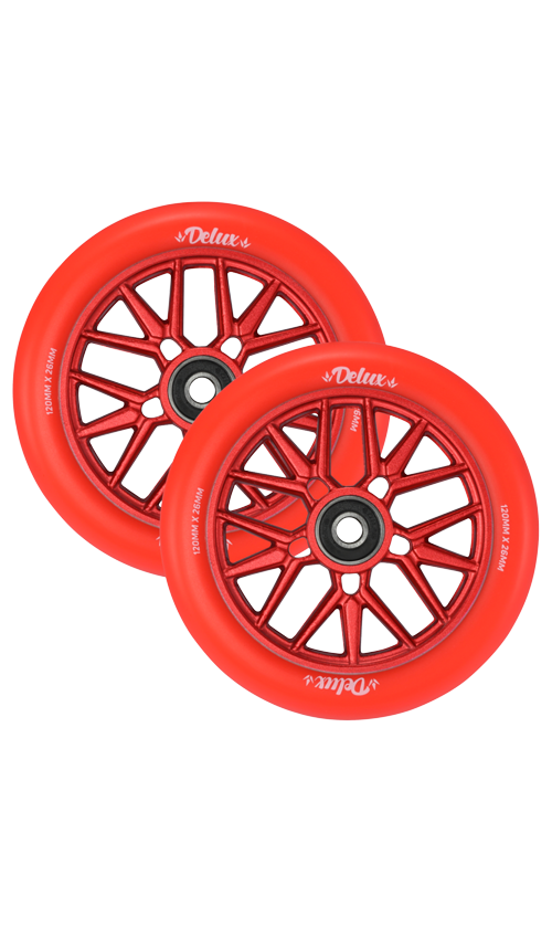 Envy Delux Scooter Wheels 120mm Red/Red - High Performance Skateboard Wheels for Street & Park Riding - Perfect for Commuting, Tricks & Urban Transportation