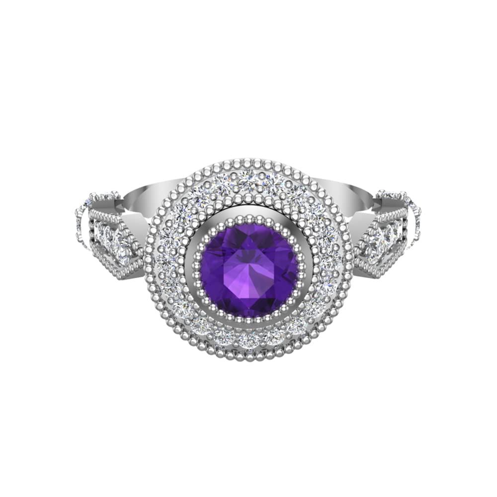 Vintage Amethyst and Diamond Ring for Women - Elegant Milgrain Setting Jewelry, Perfect for Weddings, Anniversaries & Special Occasions
