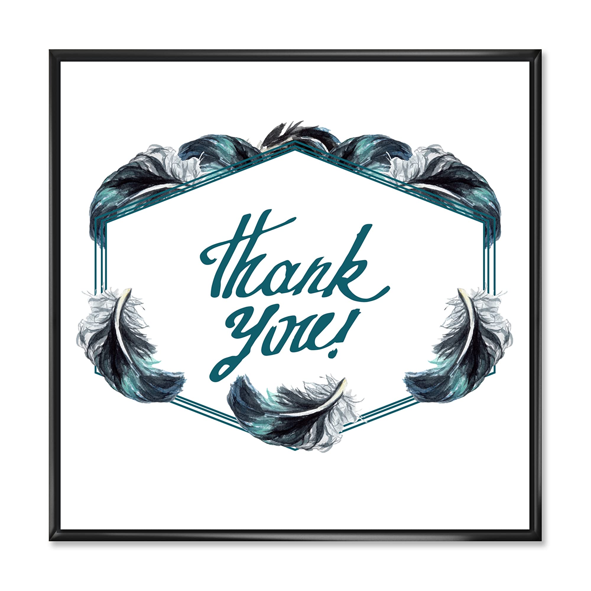 DesignQ Black Boho Feathers Thank You Framed Canvas Wall Art Print - Bohemian & Eclectic Home Decor for Living Room, Bedroom & Office
