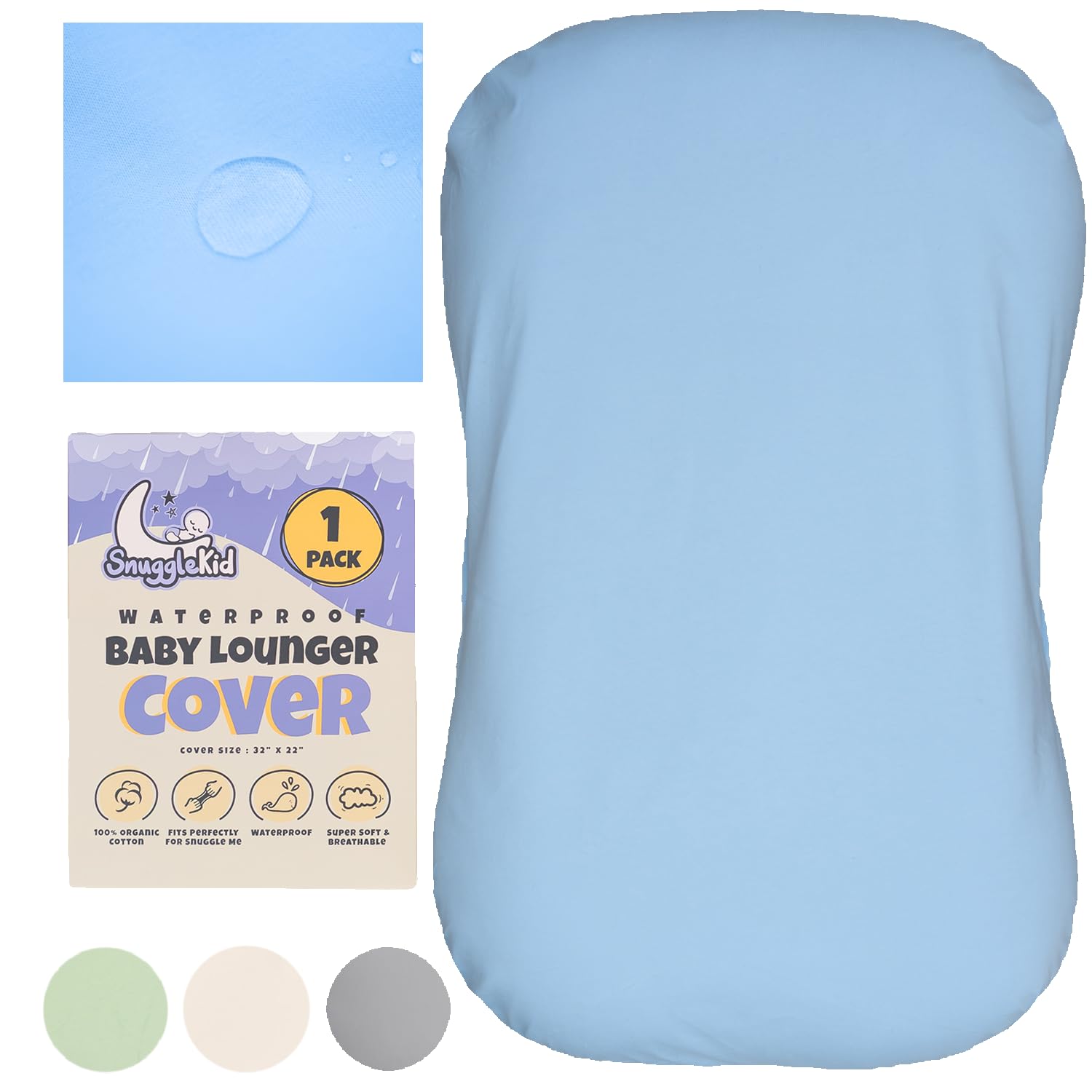 100% Waterproof Baby Lounger Cover - 2-Ply Organic Cotton Slipcover for Ultimate Comfort & Protection - Machine Washable & Hypoallergenic - (Lounger Not Included) - Blue - Perfect for Nursery, Travel & Playtime