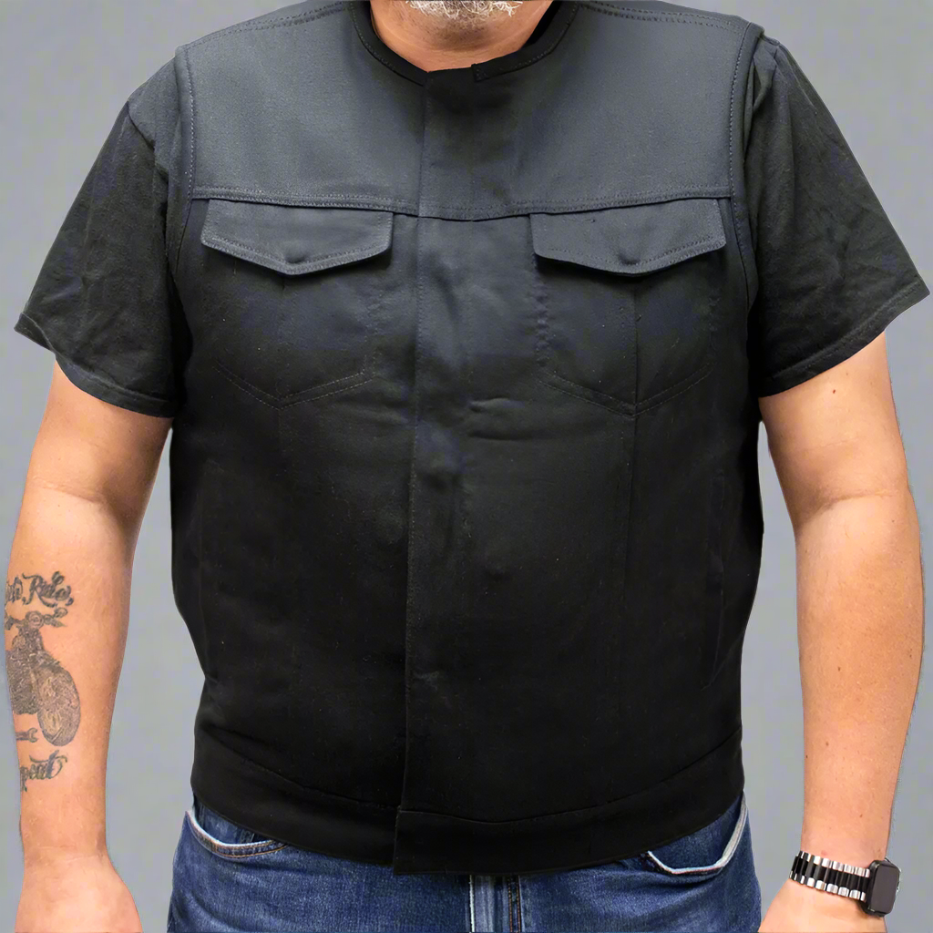 First MFG Co. Men's Motorcycle Twill Vest - Durable Riding Jacket for Harley Davidson & Cruiser Bikers - Perfect for Road Trips & Motorcycle Events