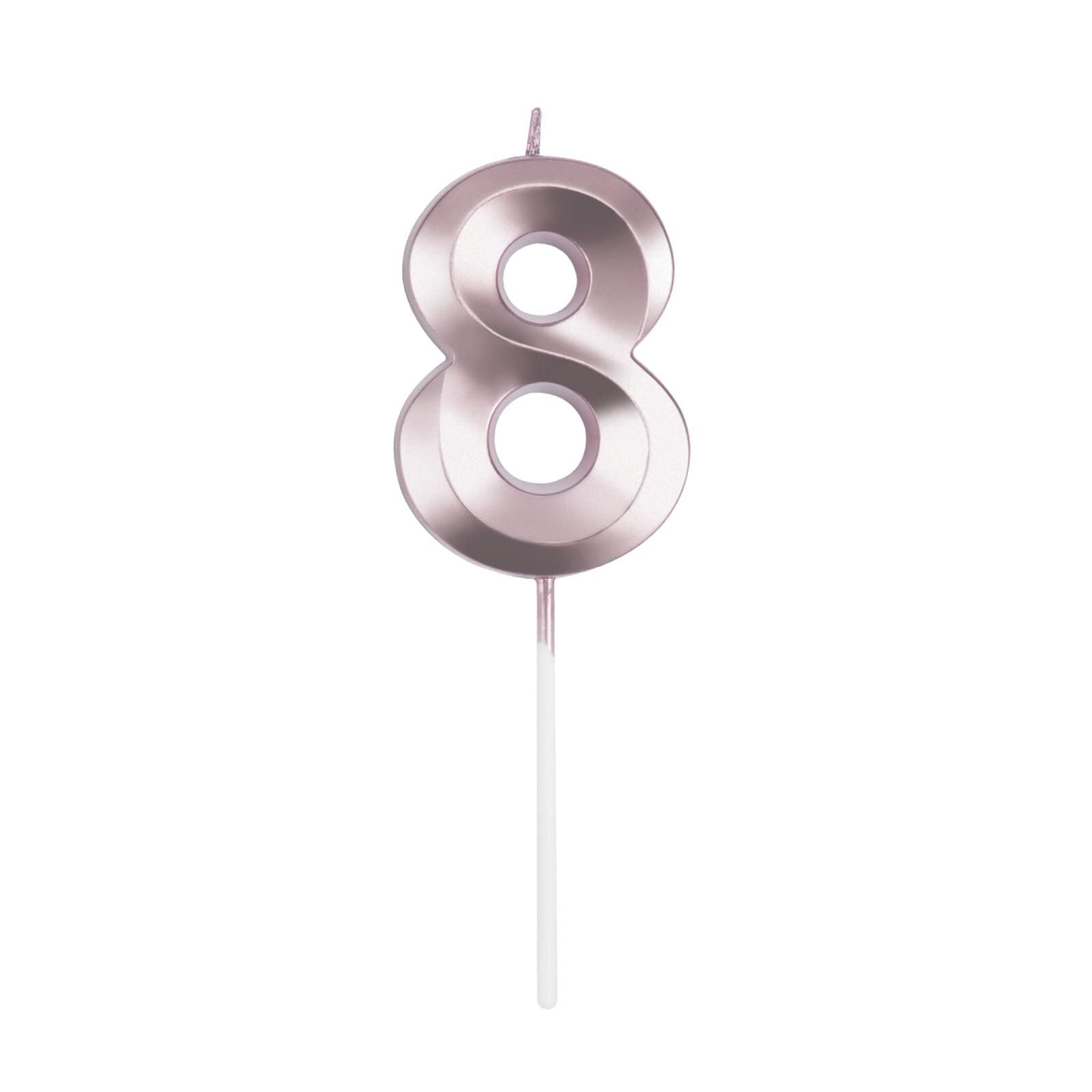 UVTQSSP 2.76 Inch Rose Gold Number 8 Birthday Candles - 3D Design Cake Topper for 8th Birthday Party Decorations (Set of 10: No.80-89) - Perfect for Anniversary, Wedding & Celebration Cakes
