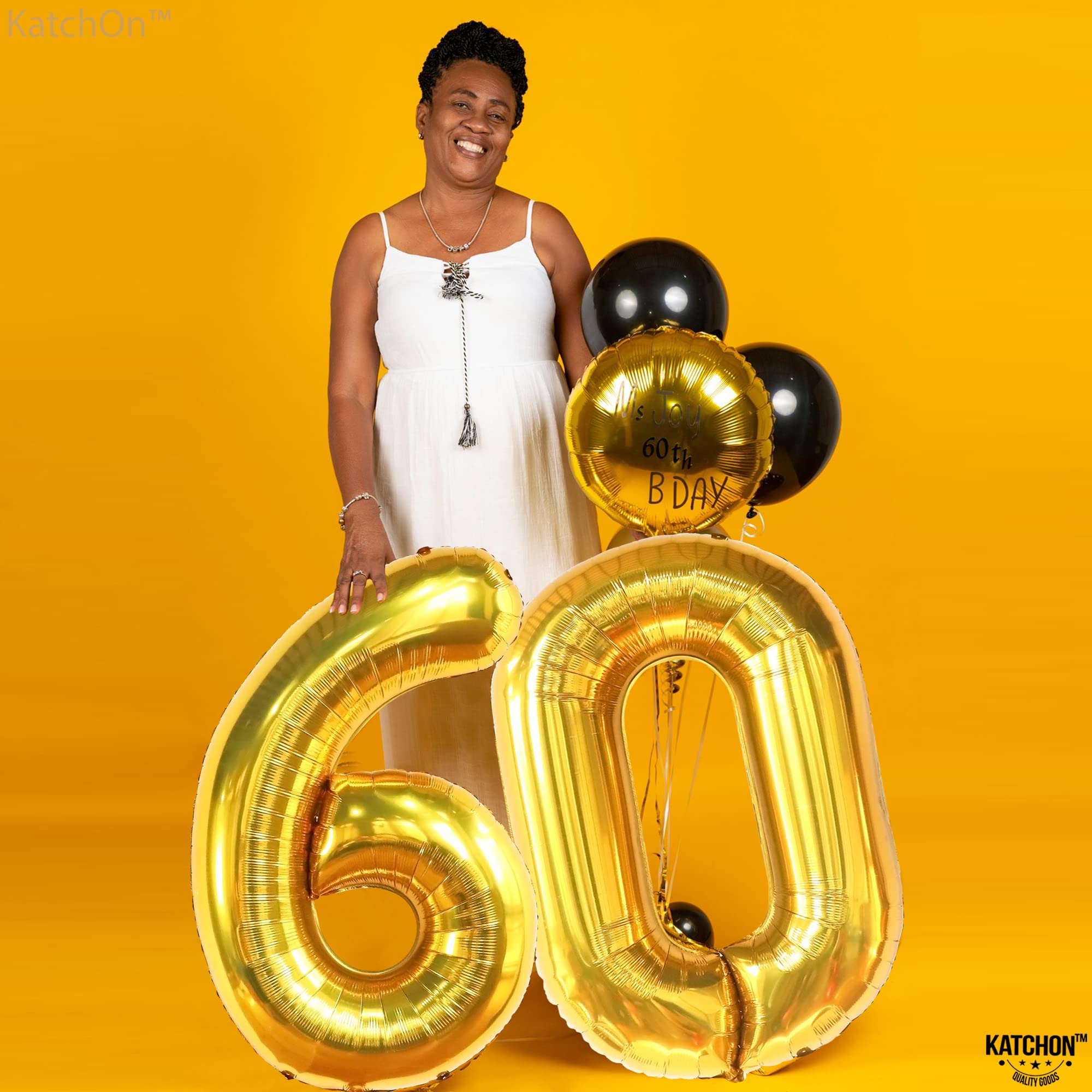 KatchOn 40 Inch Gold 60 Balloon Numbers - Large Foil Balloons for 60th Birthday Party Decorations | Happy Birthday Decor for Anniversary, Retirement & Milestone Celebrations | Perfect for Backdrop, Photo Booth & Event Centerpieces