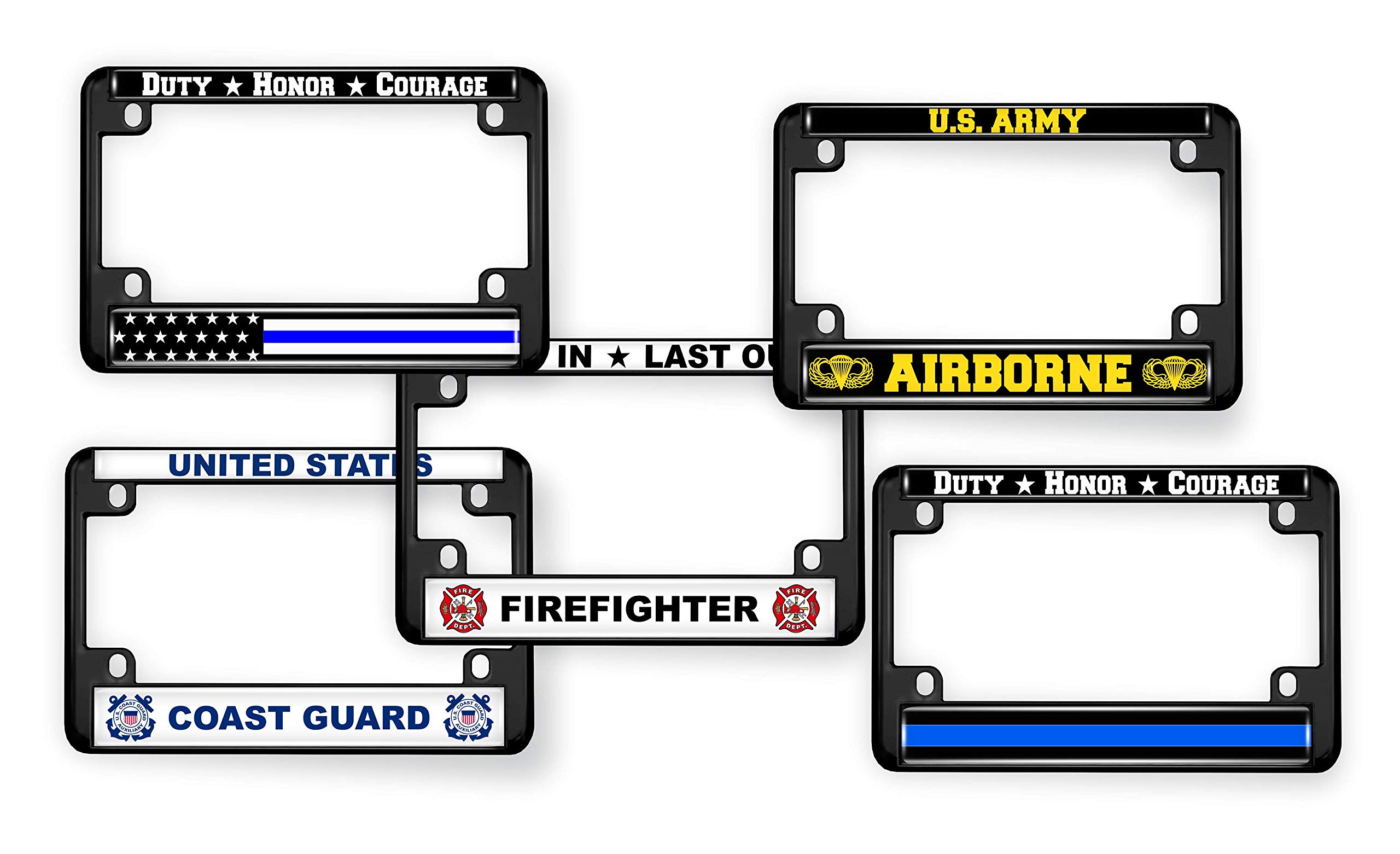 Black Firefighter Design Metal Motorcycle License Plate Frame - Durable & Stylish for Harley, Honda, Kawasaki - Perfect for Bikers, First Responders & Patriotic Riders
