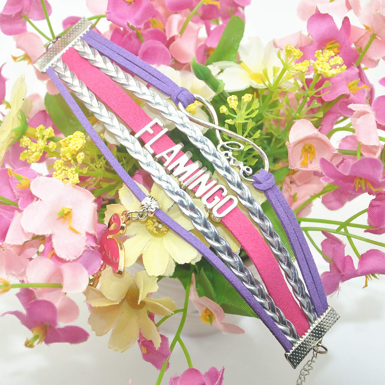 HCChanshi Flamingo Jewelry - Infinity Love Flamingo Bracelet for Women, Unique Flamingo Themed Gifts for Adults, Flamingo Lovers Accessories - Perfect for Birthday Parties, Bridesmaid Gifts & Tropical Themed Events