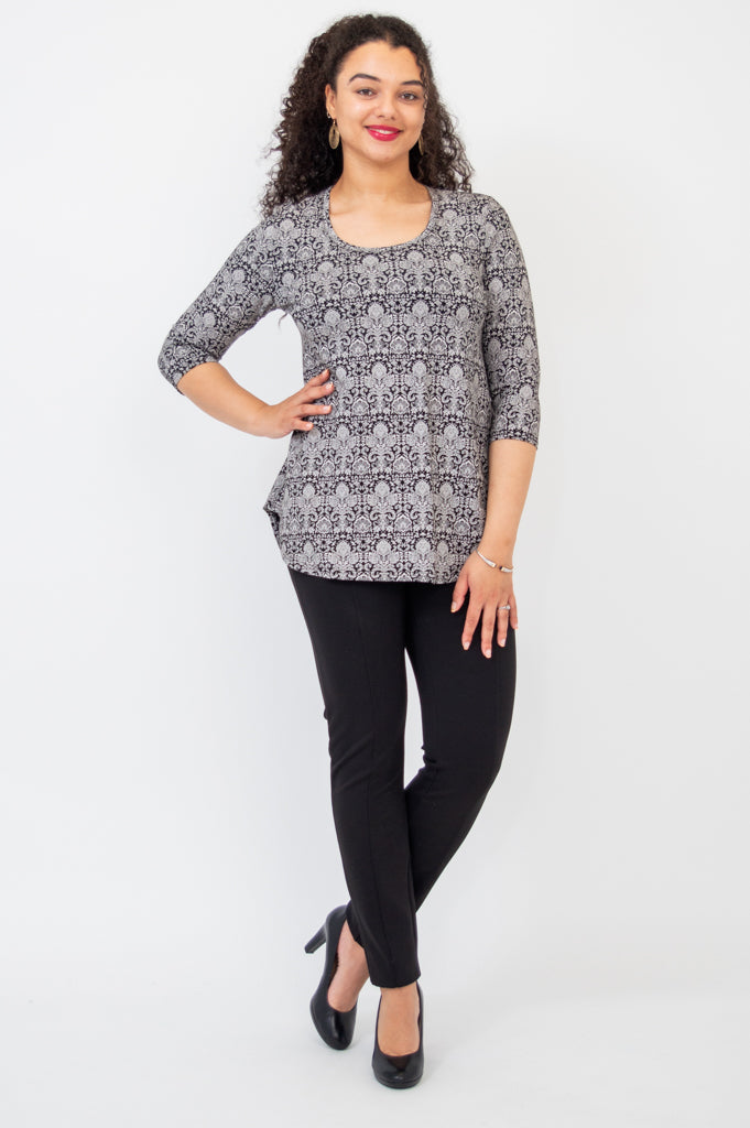 Jazz 3/4 Sleeve Women's Top - Soft Bamboo Fabric with Demask Print - Perfect for Casual Wear, Office Outfits & Summer Fashion