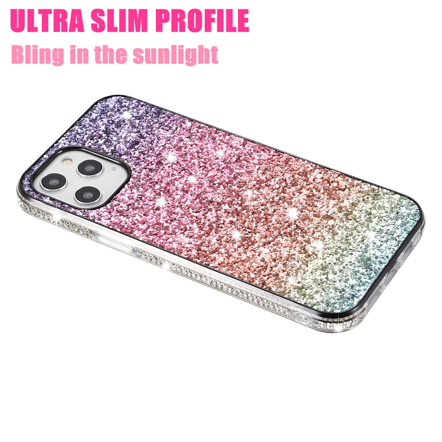 Solomo Glitter Luxury Sparkle Rainbow iPhone 12 Pro Max Case - Soft TPU Bumper with Bling Diamond Protection for iPhone 12 Pro Max 6.7