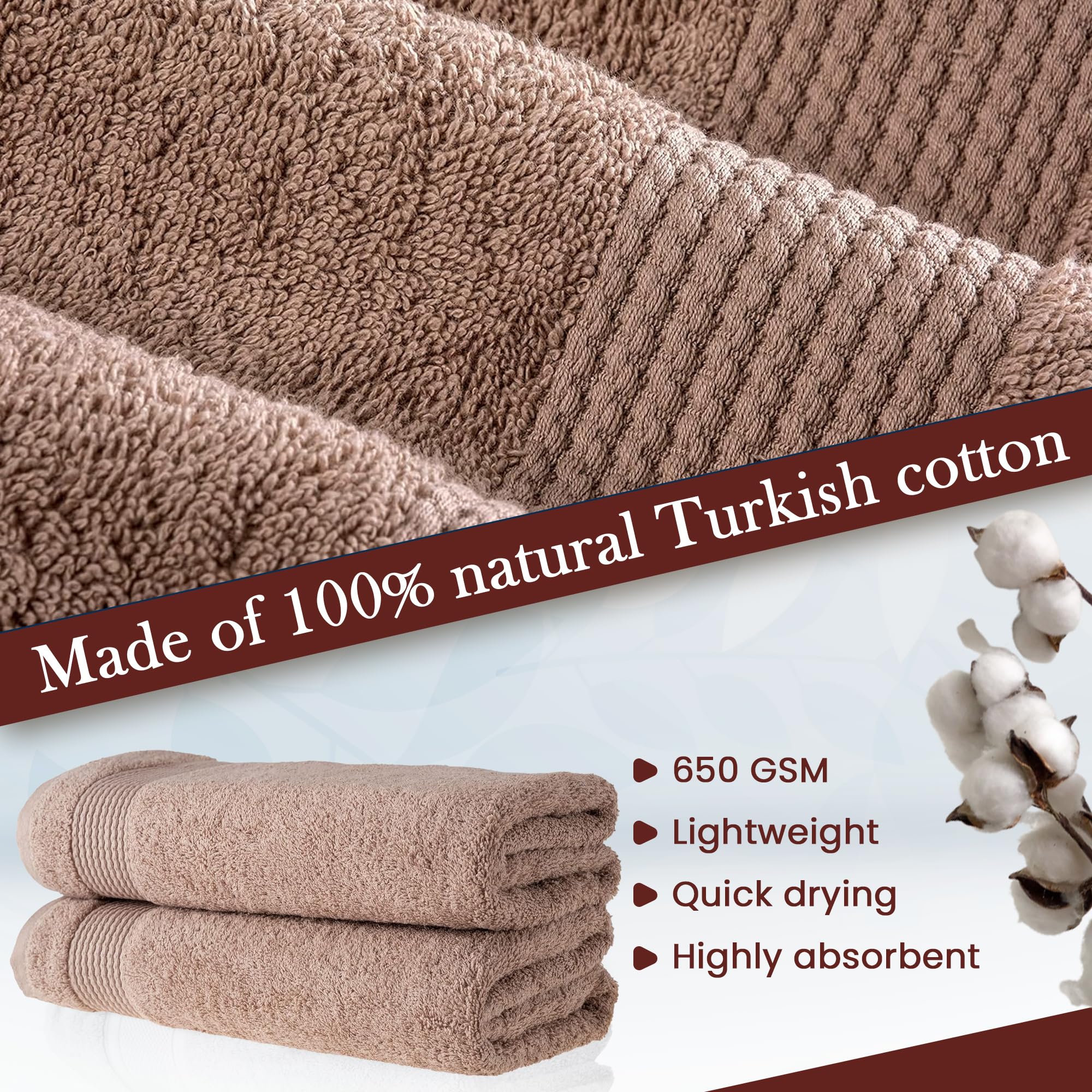 Premium HALLEY 100% Turkish Cotton Bath Towels (Set of 2) - Ultra Soft, Highly Absorbent, Quick-Drying - Luxury Spa & Bathroom Essentials for Home, Hotel, Mother's Day Gift (Taupe) - Perfect for Bath, Beach & Gym