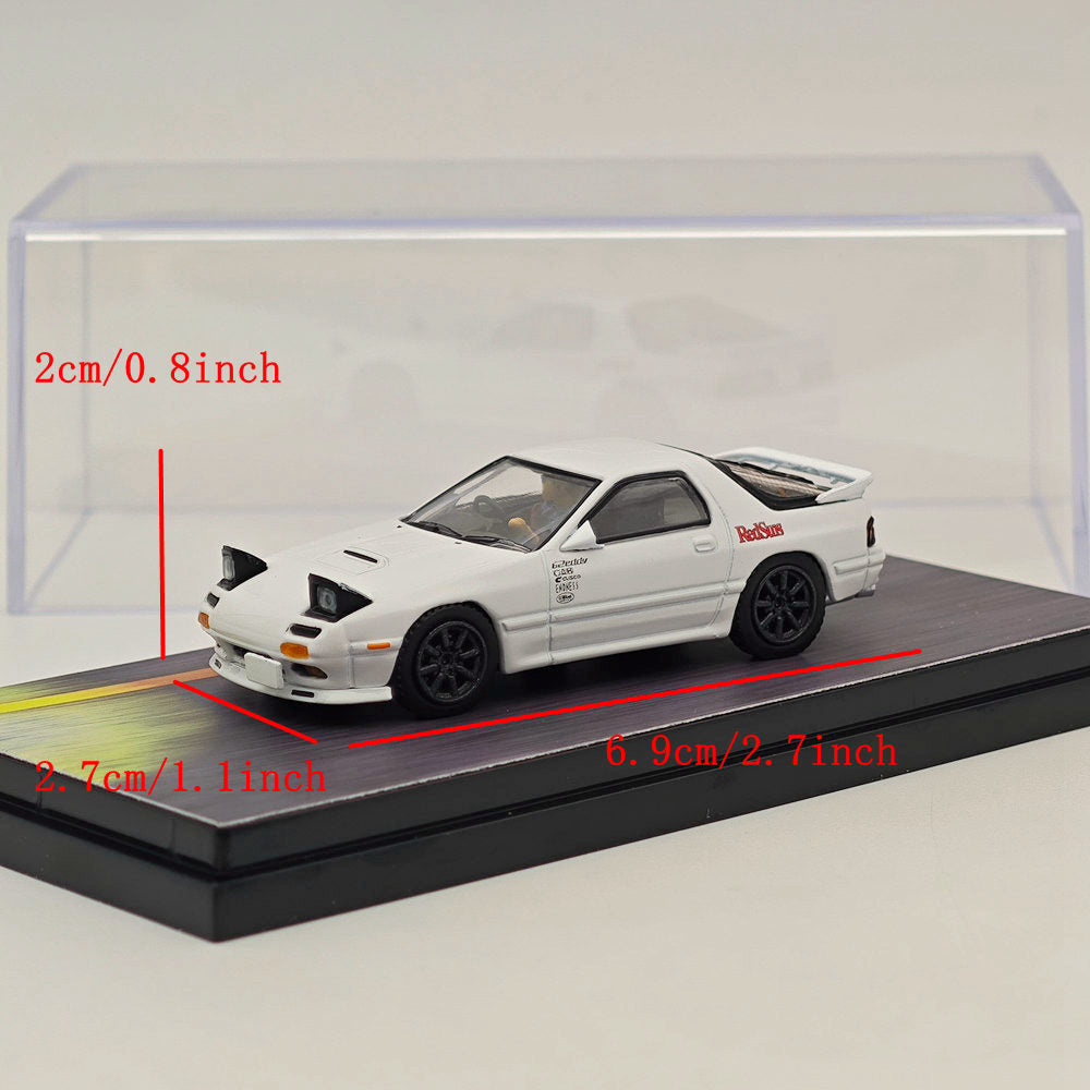 1/64 Scale Mazda RX-7 FC3S RedSuns Initial D Diecast Model Car with Open Headlights - HJ643043D Collectible for Anime Fans & Car Enthusiasts - Perfect for Display, Gifts, and Anime-Themed Collections