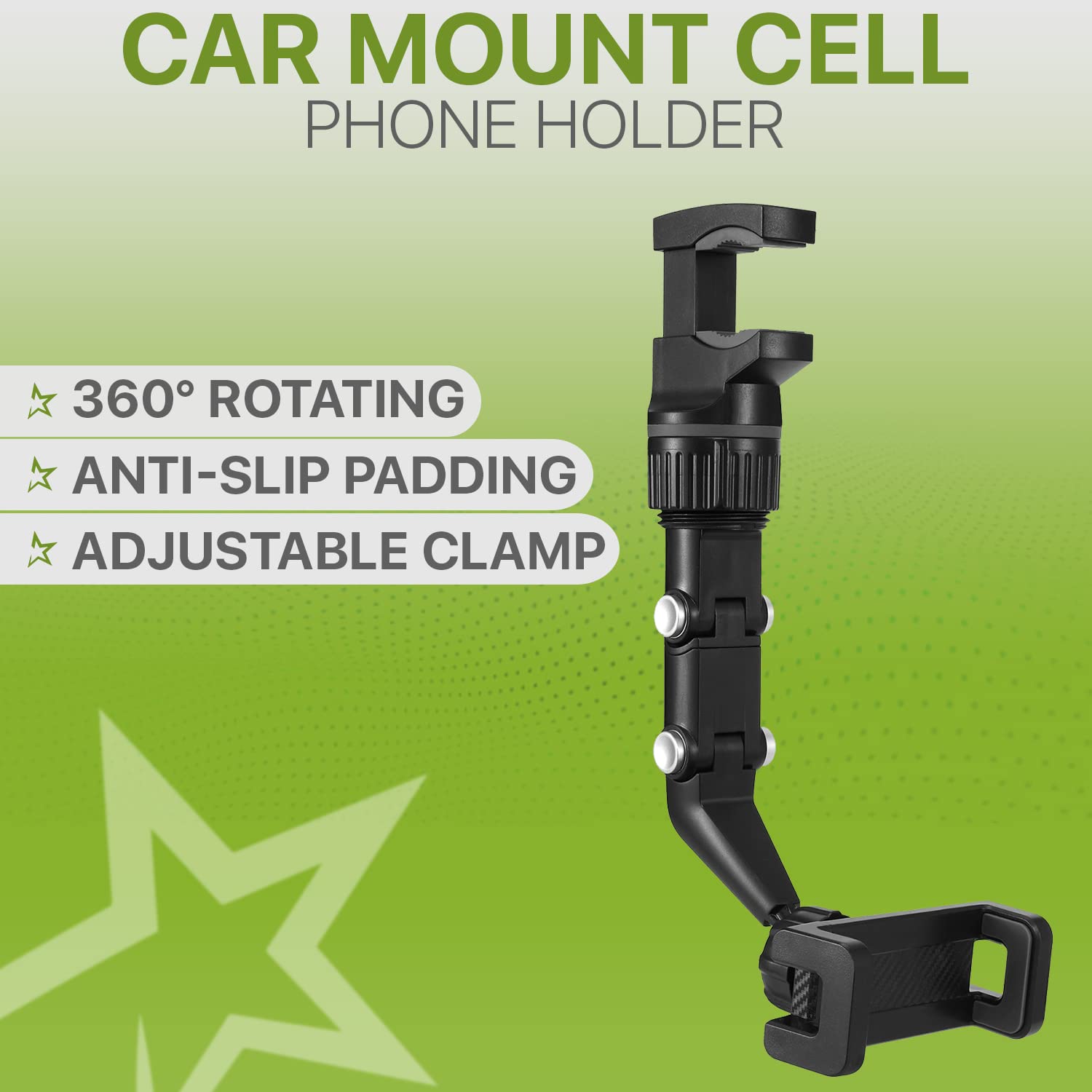 LAX Gadgets Universal Car Phone Mount - Adjustable Bracket for Rear View Mirror & Dashboard - Hands-Free Smartphone Holder for iPhone, Samsung & All Devices - Perfect for GPS Navigation, Rideshare & Road Trips