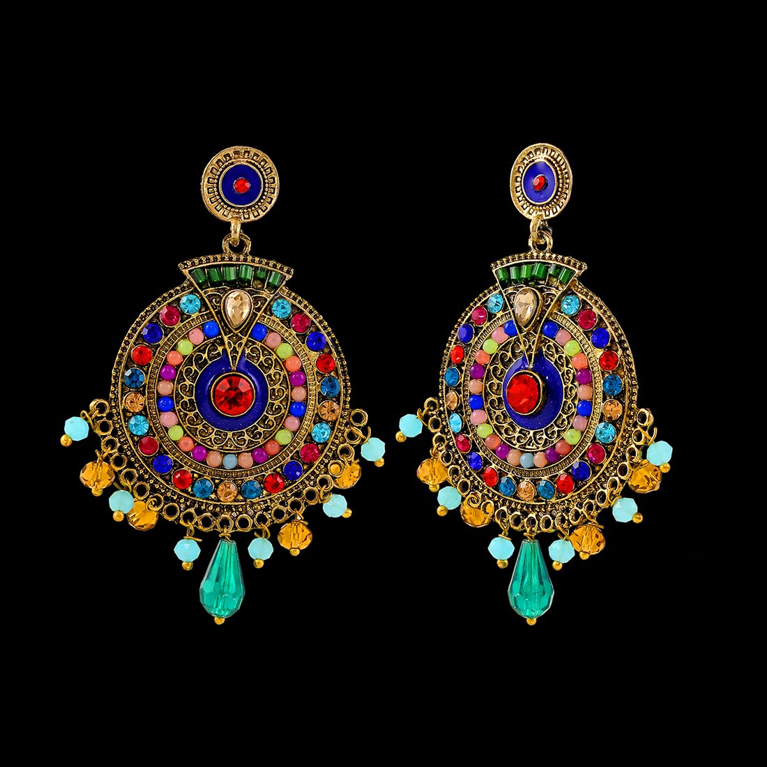 Stylish Nakabh Ethnic Gold Plated Oxidized Alloy Jhumka Earrings for Women - Perfect for Weddings, Parties & Traditional Occasions