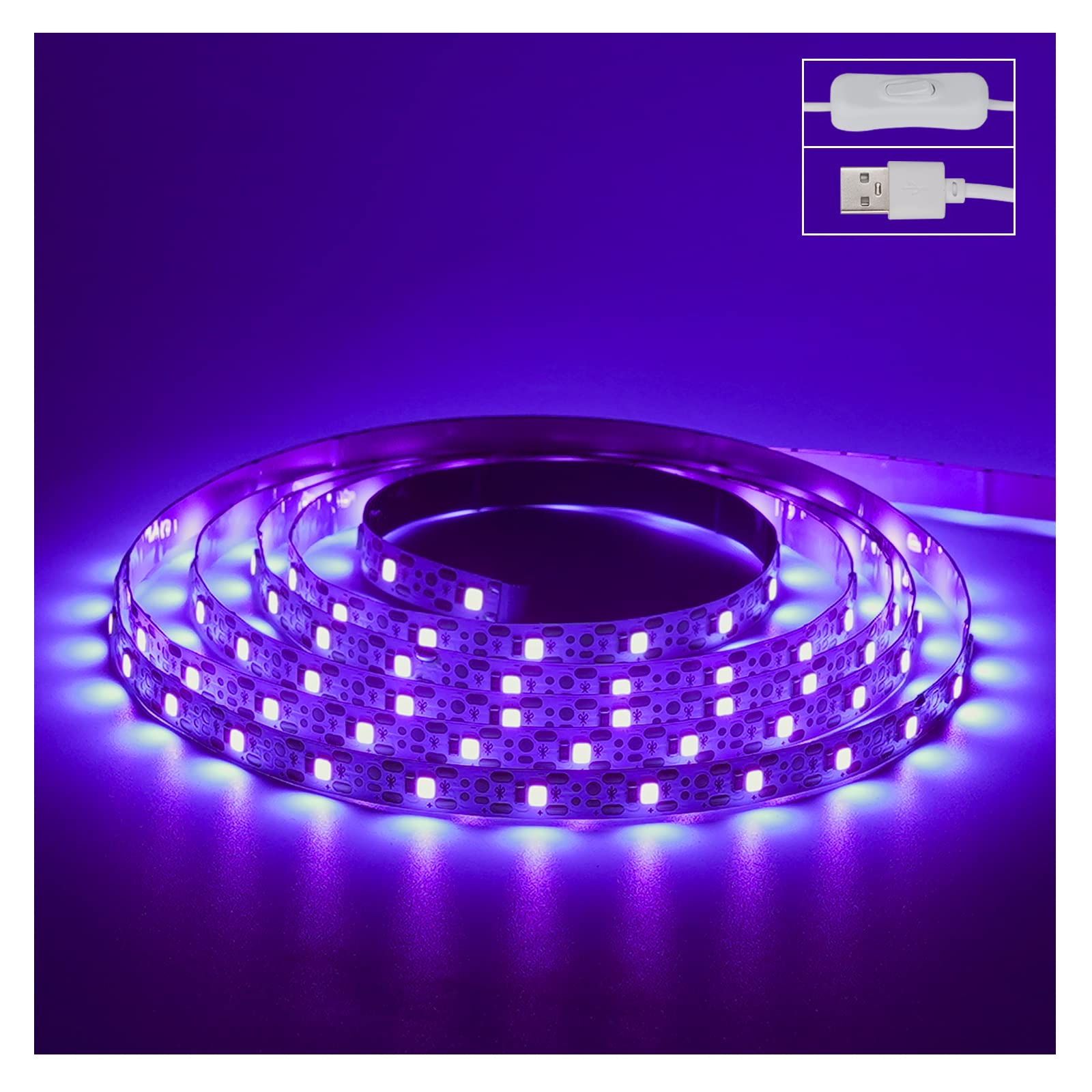 UV Black Light LED Strips - 6.6ft/2M Flexible Blacklight with 120 LEDs, USB Powered (5V 10W) for Glow Party, Halloween Decor, TV Backlight & Indoor Lighting | Perfect for Neon Nights, Rave Events & Home Theater Ambience